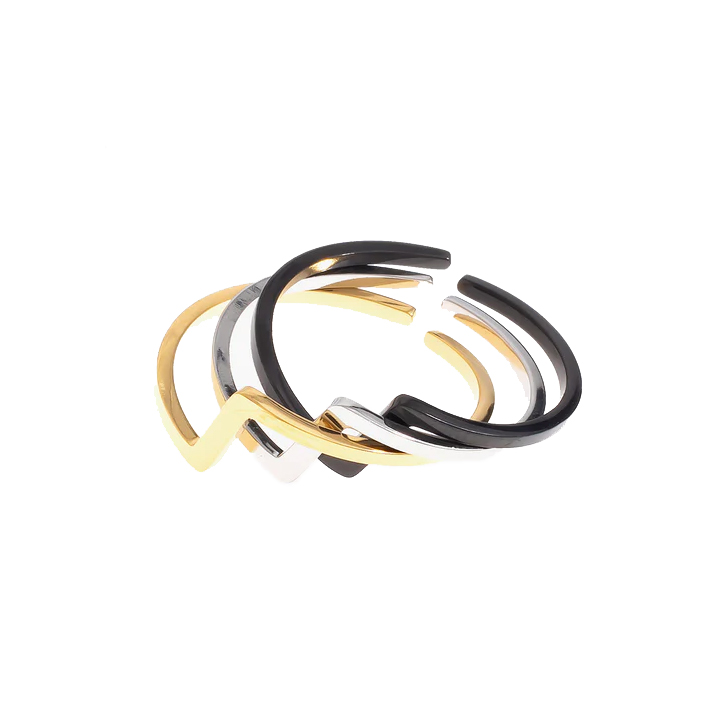 La Garçonne Bijoux 3 Teiliger La GArconne Bijoux Fingerring Edelstahl Silber Gold Schwarz vorne