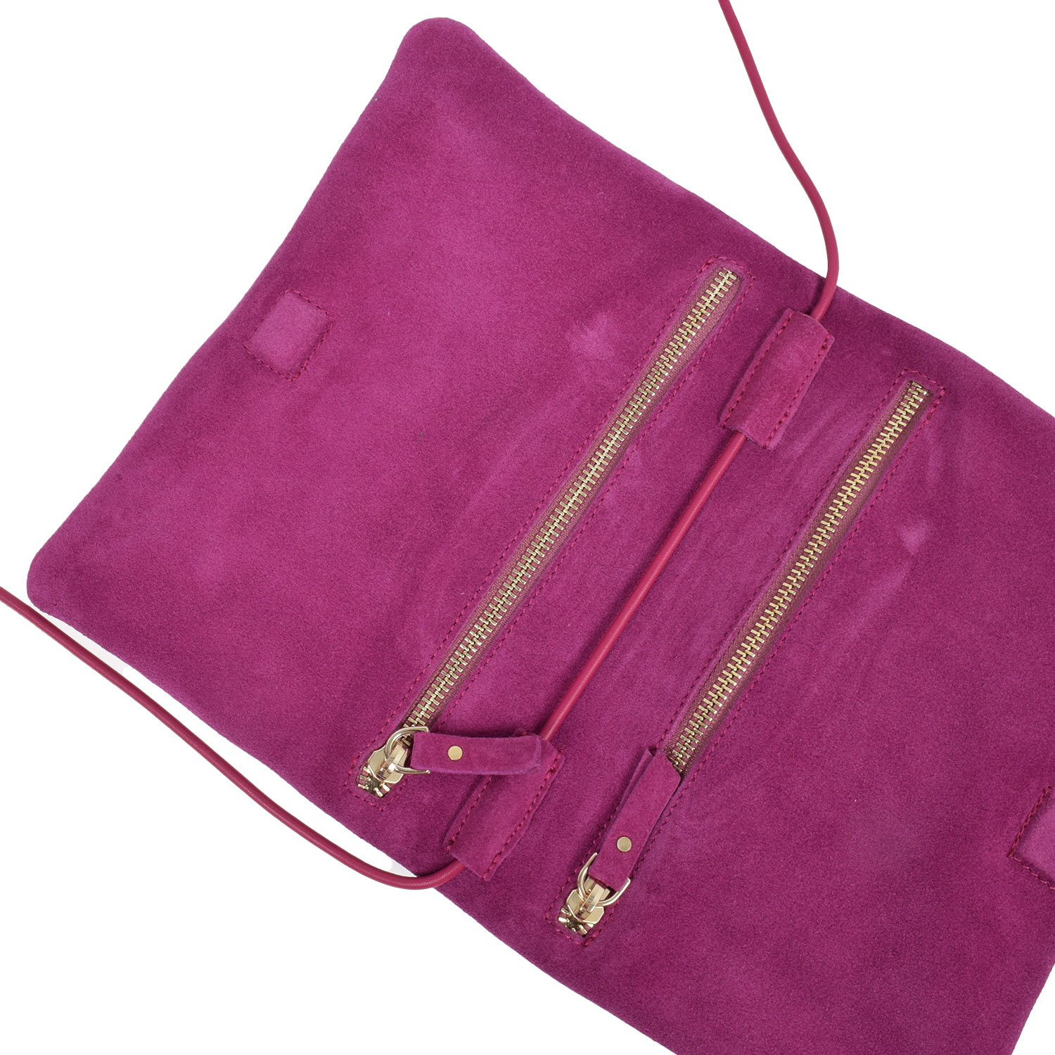 Ann Kurz Fold Over Double Compartment Umhängetasche Suede Fuchsia