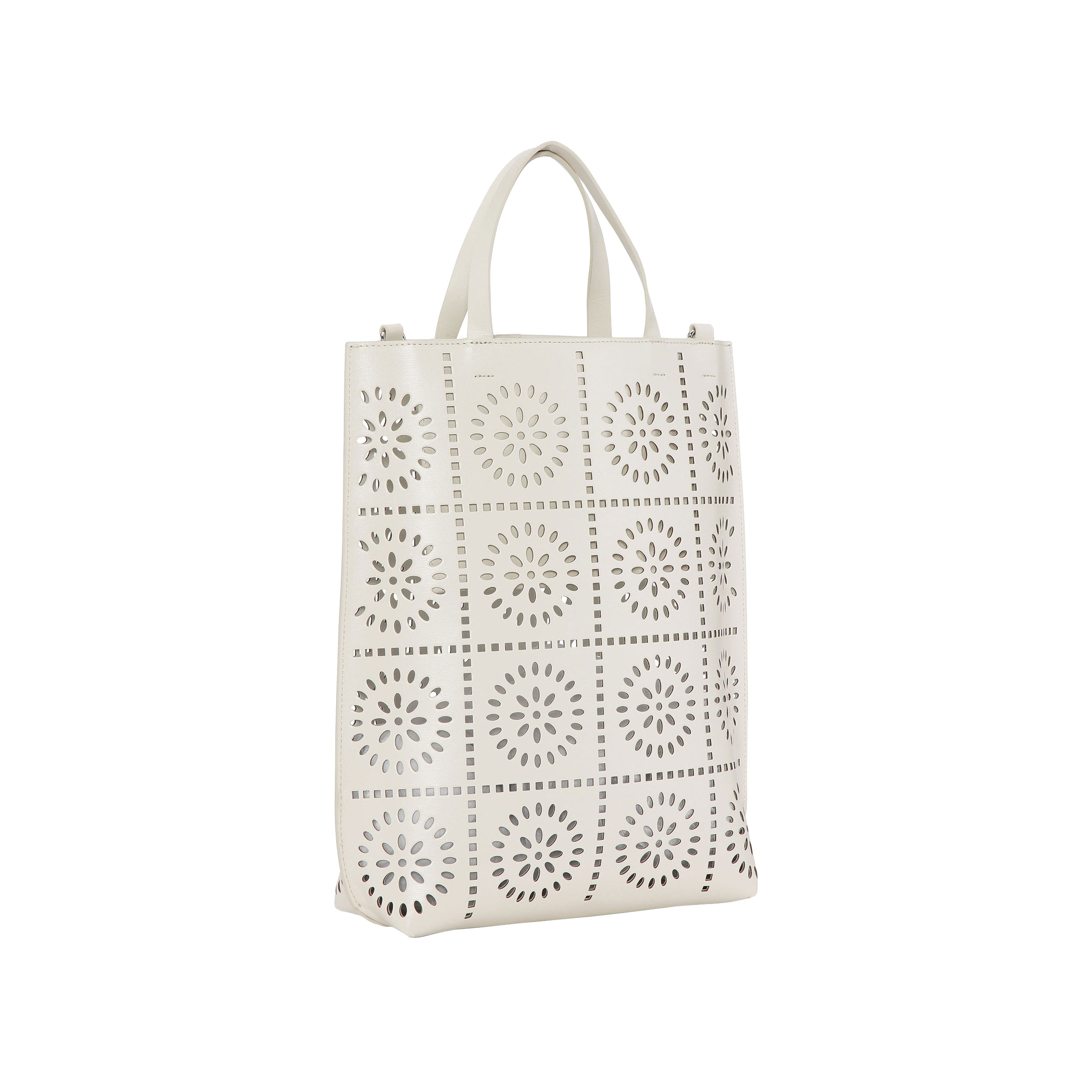 Ganni Banner Medium Tote Tasche Perforated Egret