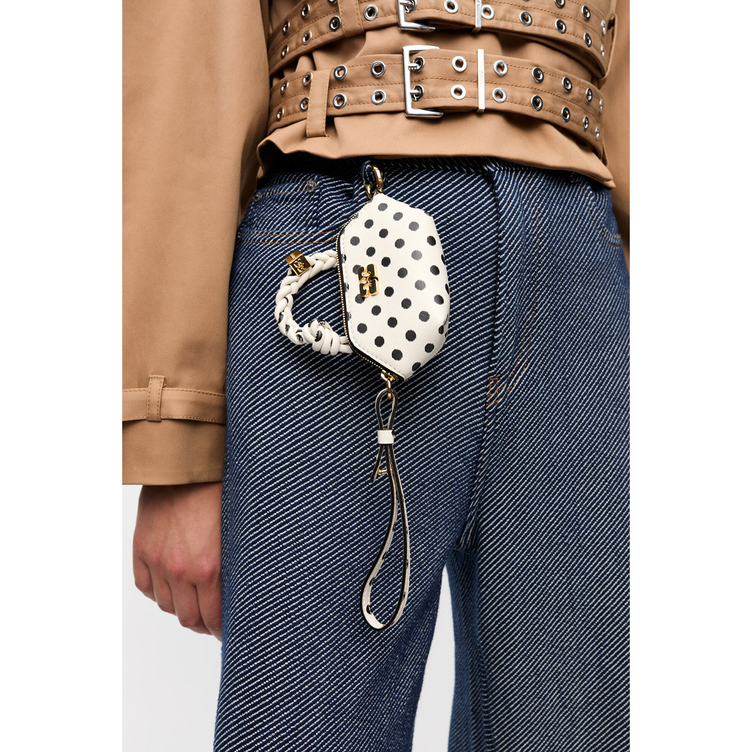 Ganni Polka Dot Nano Bou Bag Charm Egret