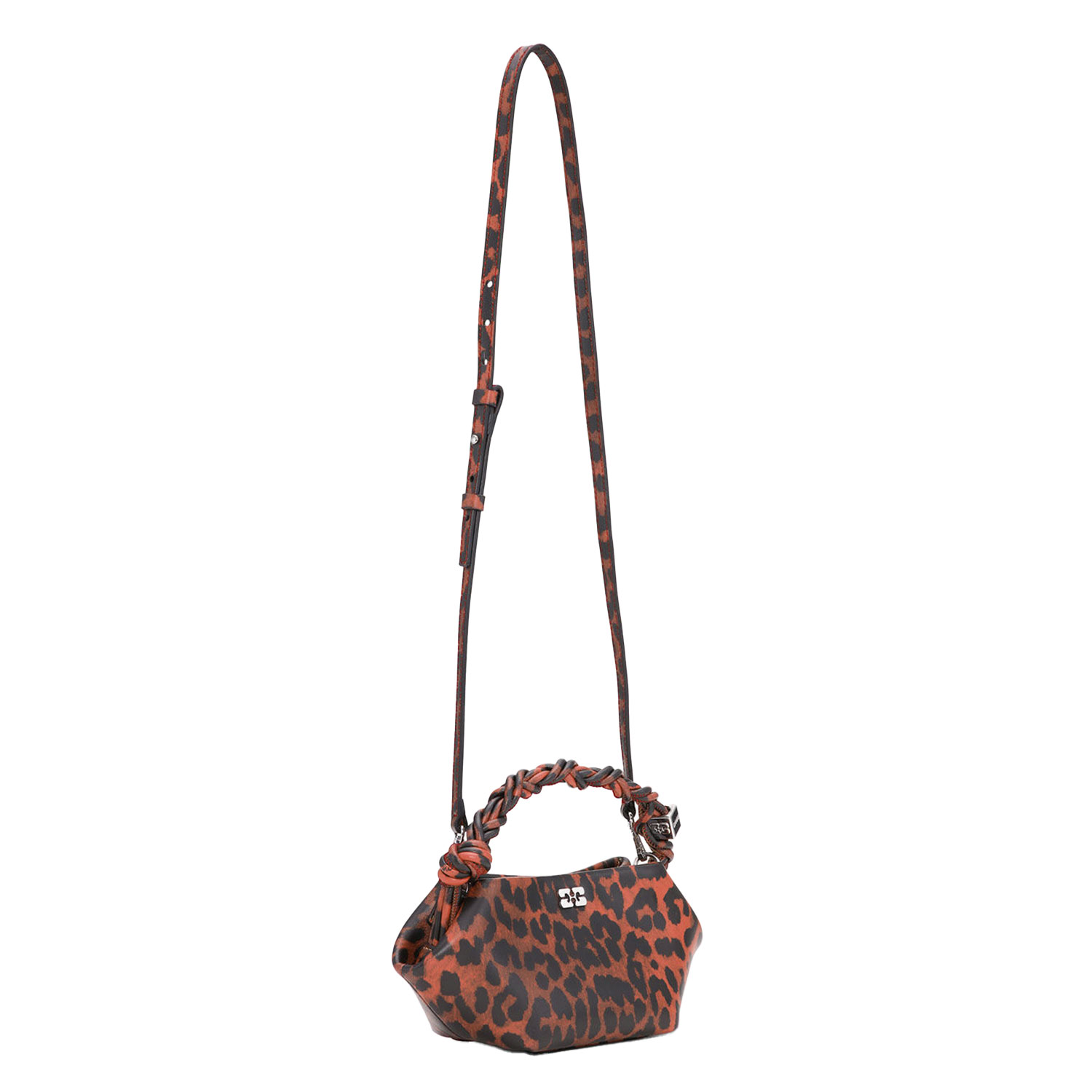 Ganni A6628 Bou Mini Tasche mit rotem Leopardenmuster von Ganni. Vorne