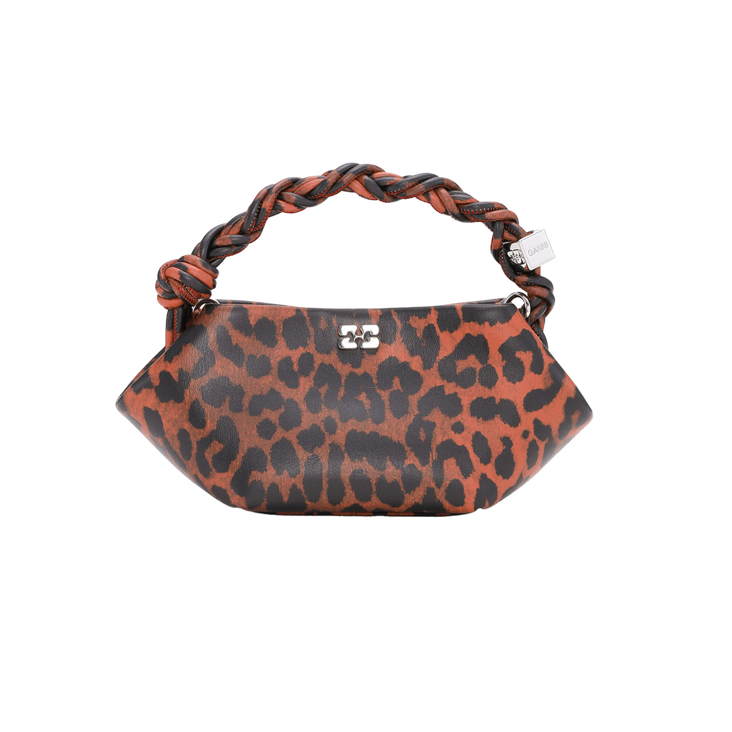 Ganni A6628 Bou Mini Tasche mit rotem Leopardenmuster von Ganni. Vorne