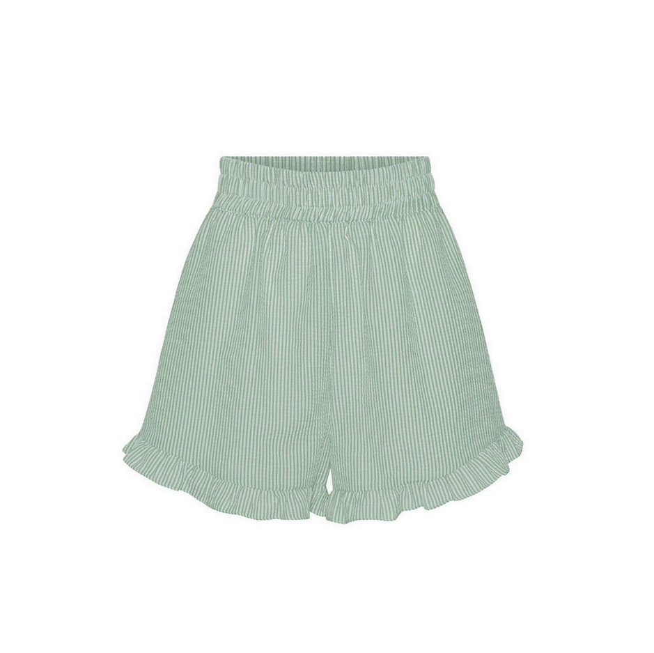A-View Sonja Shorts mit elastischem Bund und Rüschendetails am Saum in Grün und Weiss gestreift von A-View. Vorne