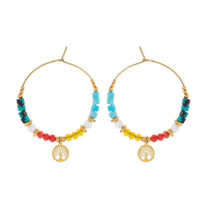 La Garçonne Bijoux Lebensbaum Stein La Garconne Bijoux Kreolen Edelstahl Gold vorne