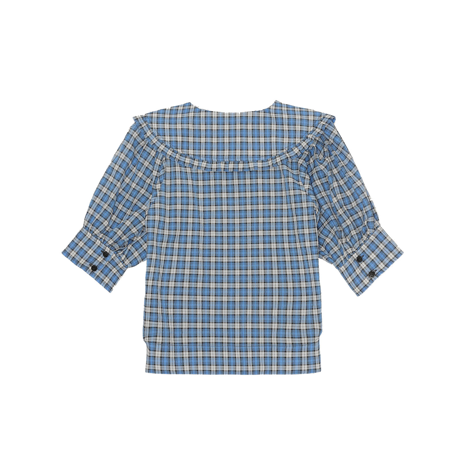 Ganni Seersucker Bluse Check Azure Blue