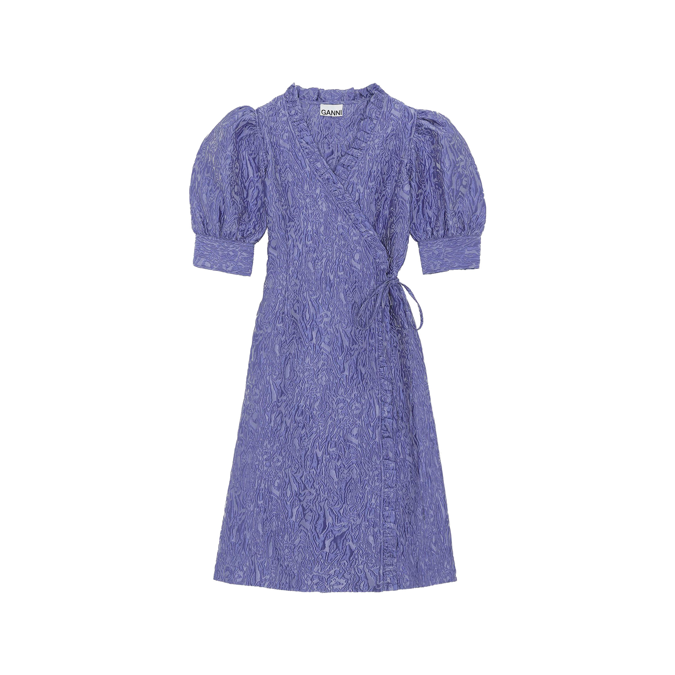 Ganni 3D Jaquard Wickelkleid Blue Iris
