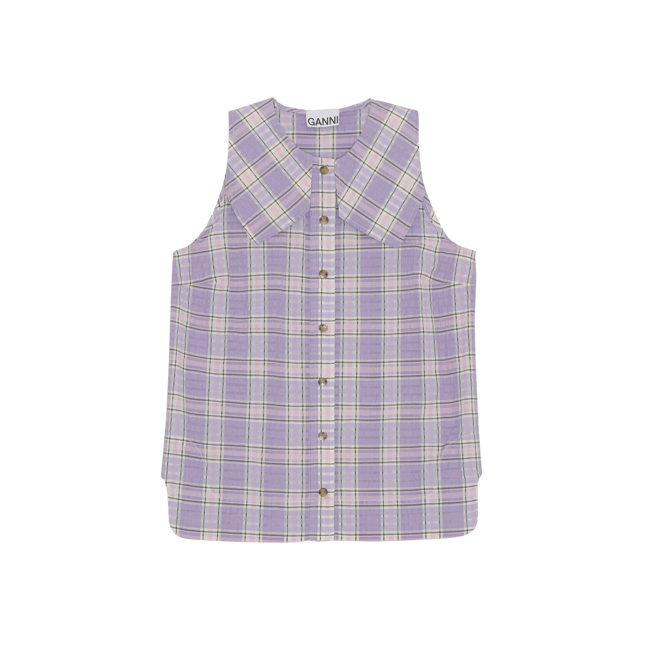 Ganni Seersucker Bluse Check Persian Violet