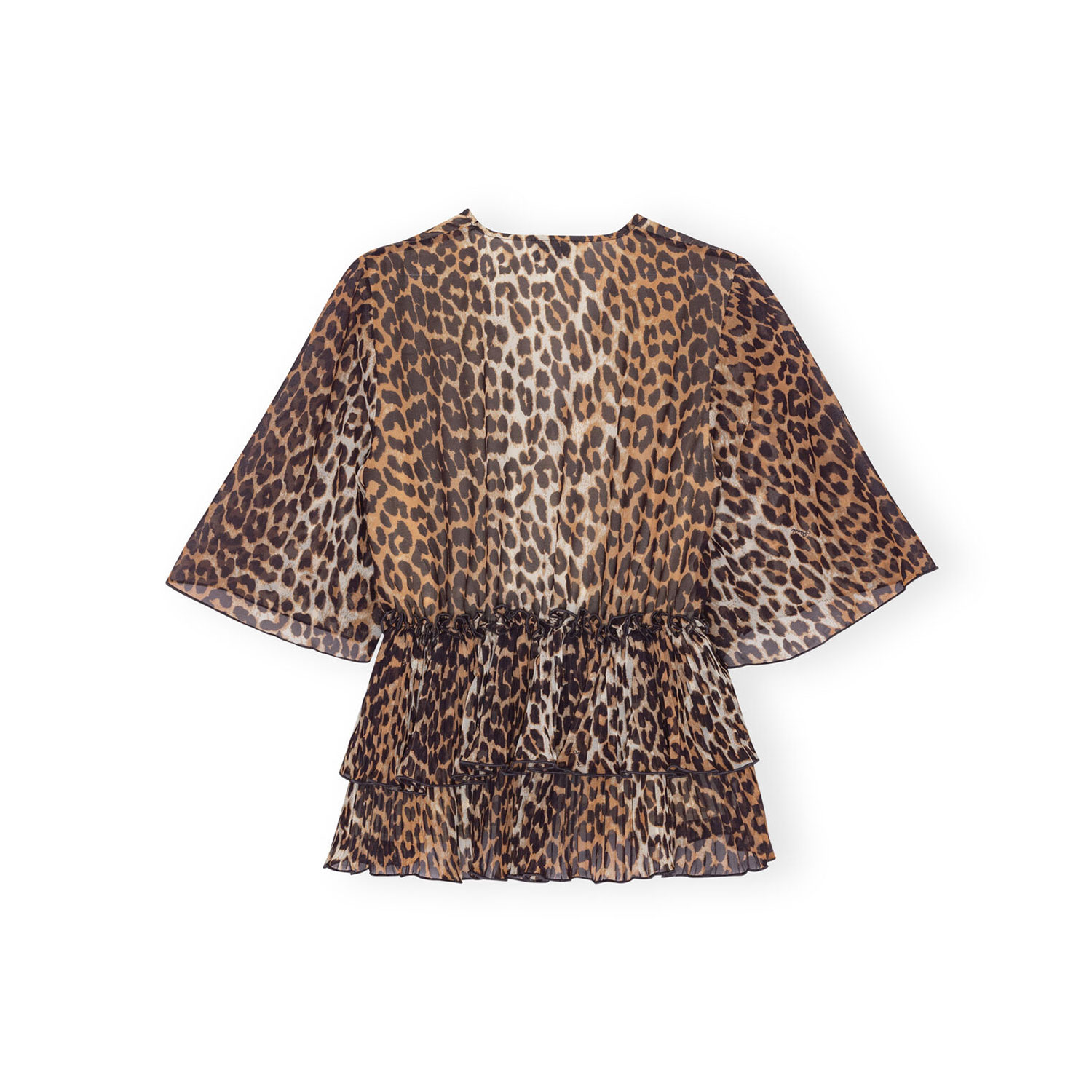 Ganni Ganni Pleated Georgette Flounce Bluse Leopard Print hinten