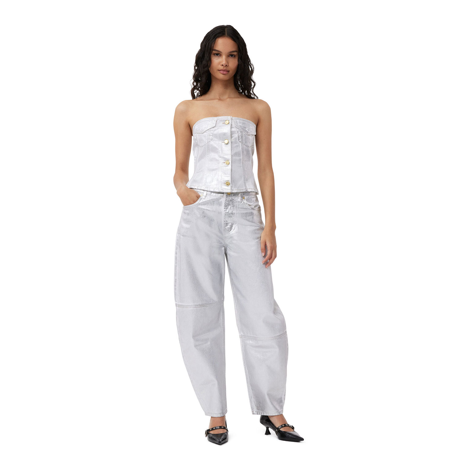 Ganni Foil Denim Stary Jeans Bright White