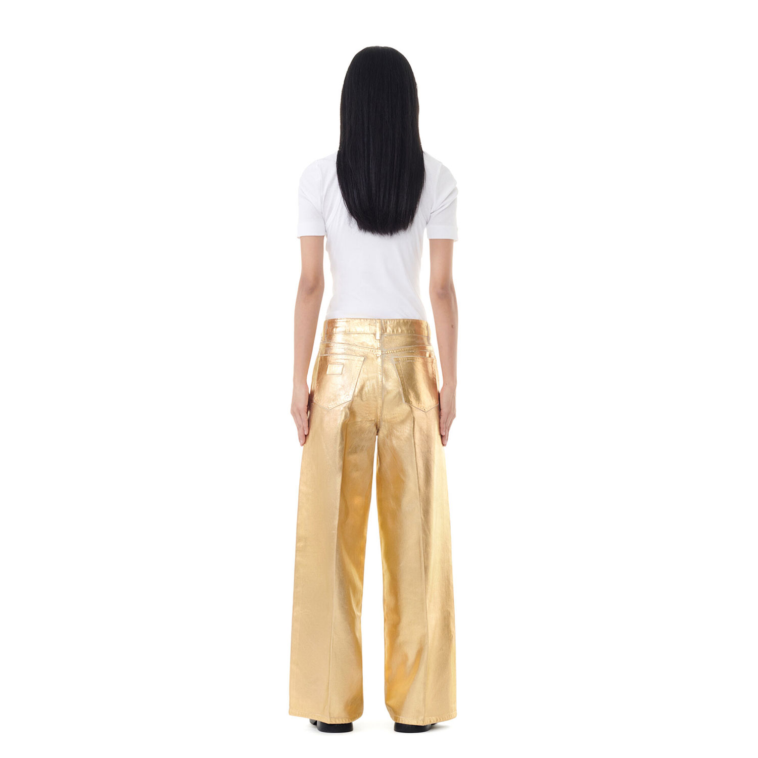 Ganni Foil Denim Wide Jeans Egret