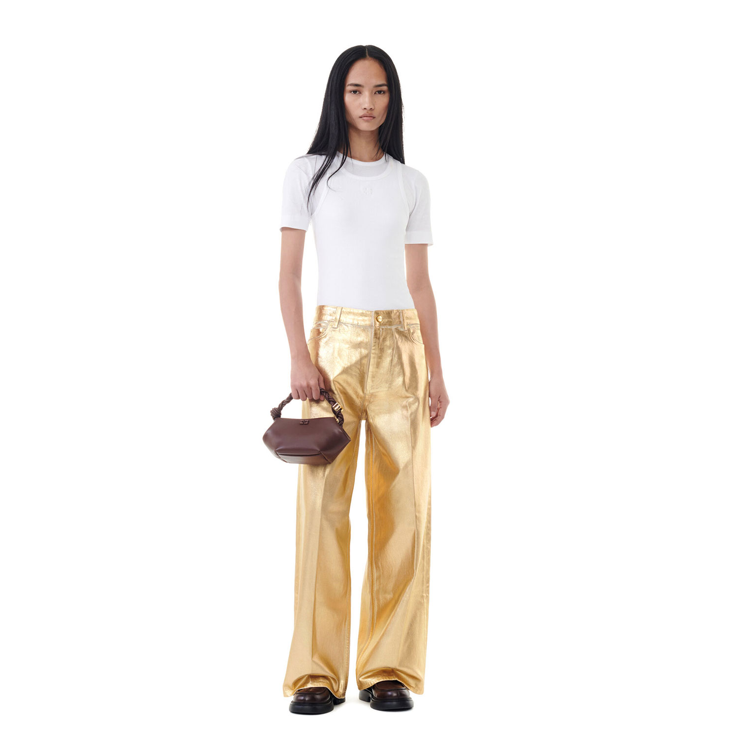 Ganni Ganni Jeanshose Gold Model vorne