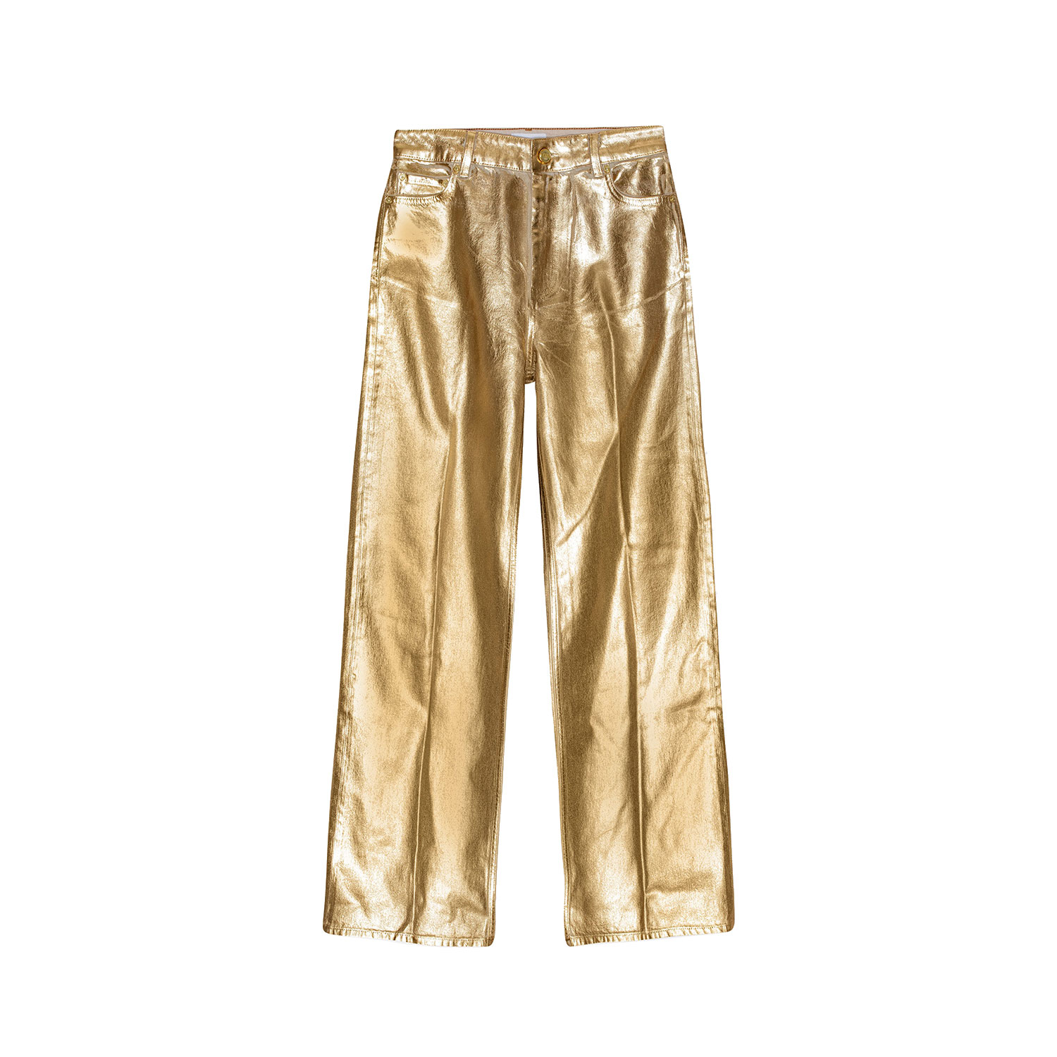 Ganni Foil Denim Wide Jeans Egret