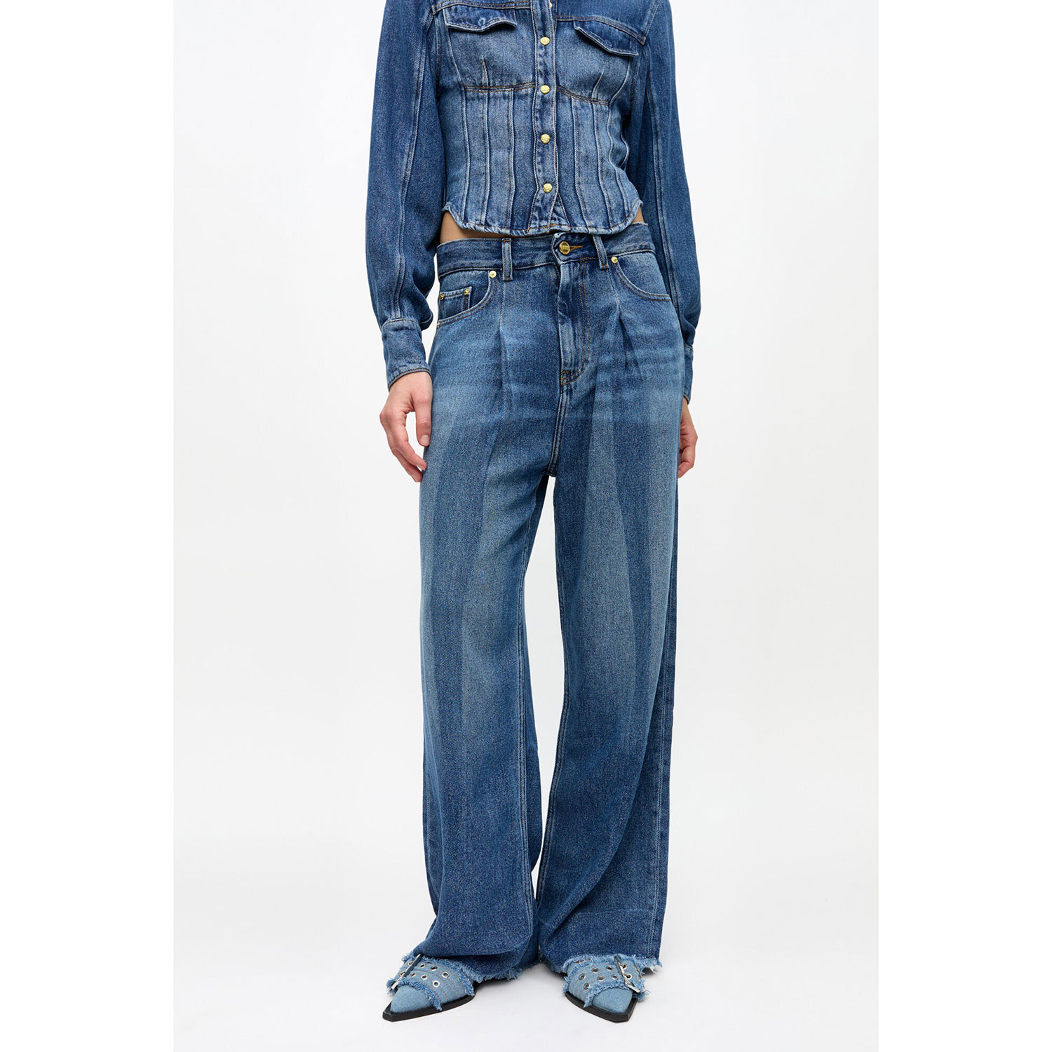 Ganni Pleated Jeans Mid Blue Vintage