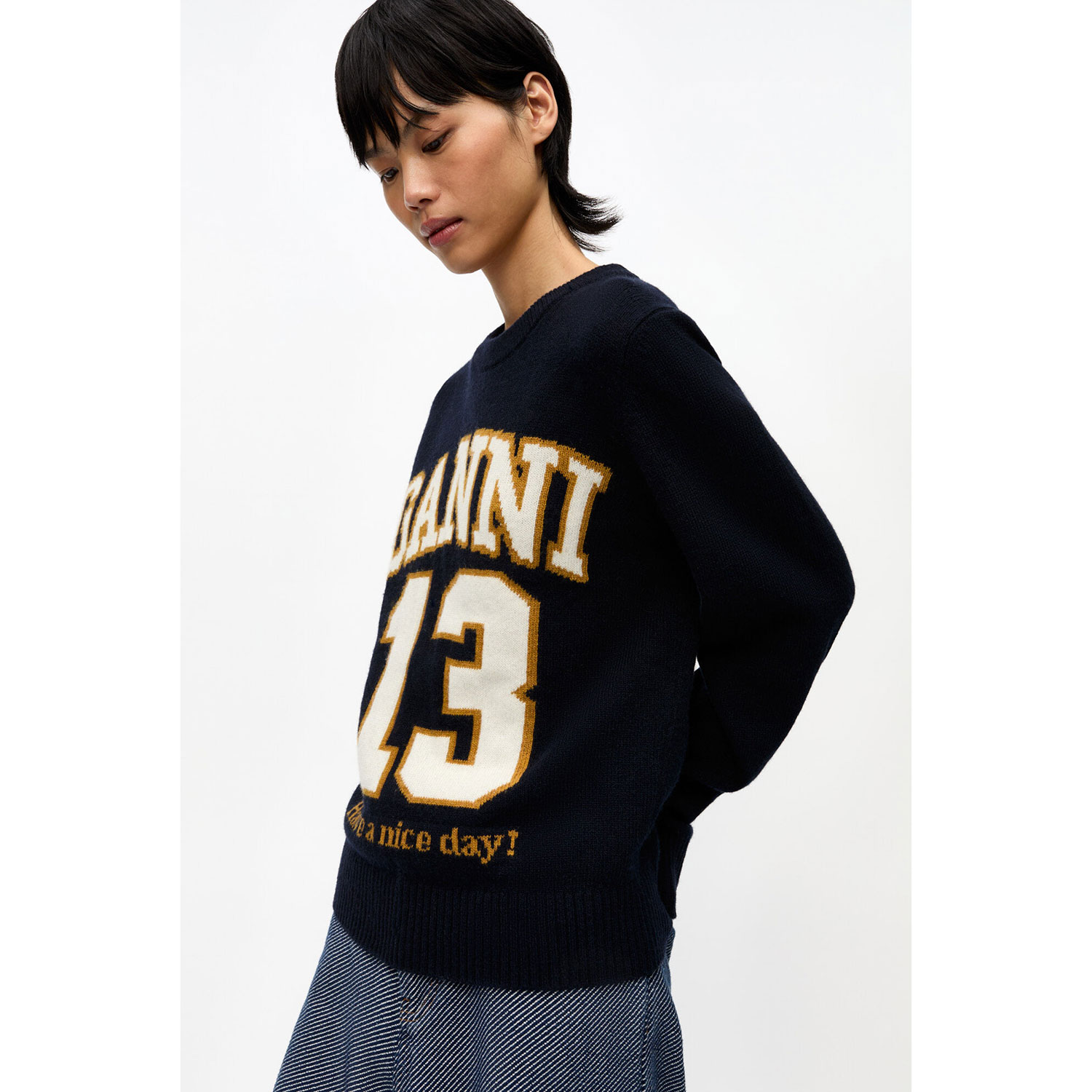 Ganni Graphic Baseball Pullover Sky Captain
