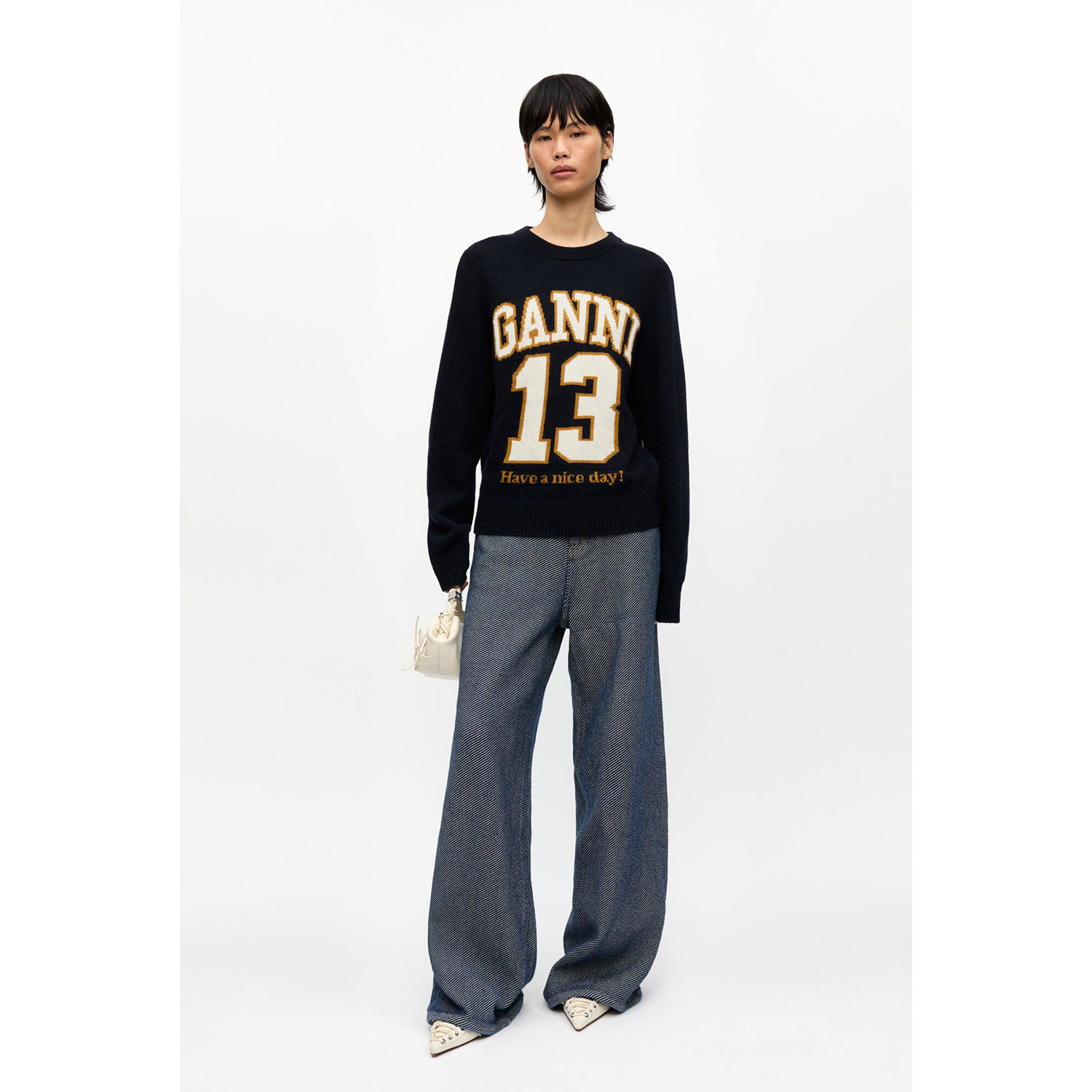 Ganni Graphic Baseball Pullover Sky Captain
