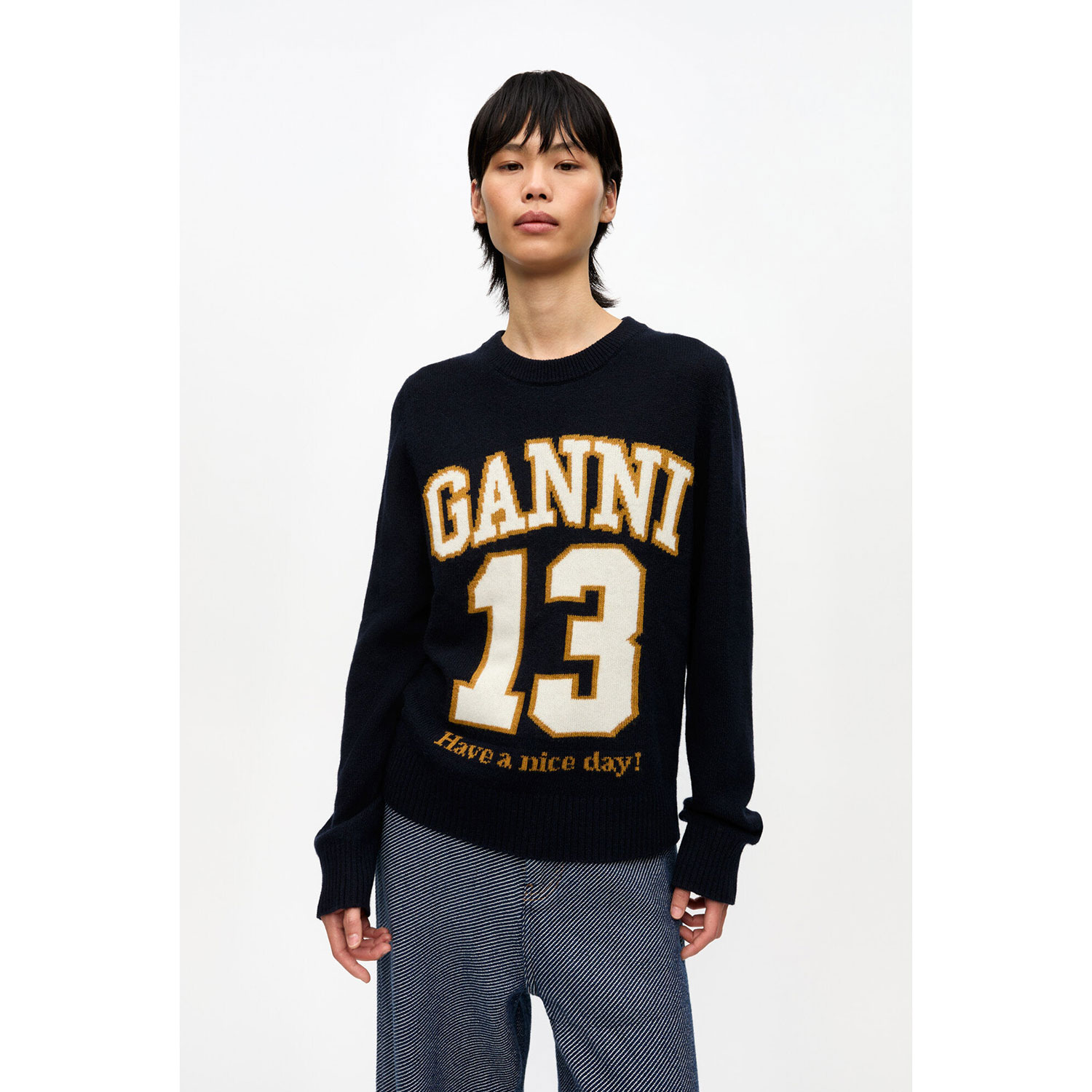 Ganni Graphic Baseball Pullover Sky Captain