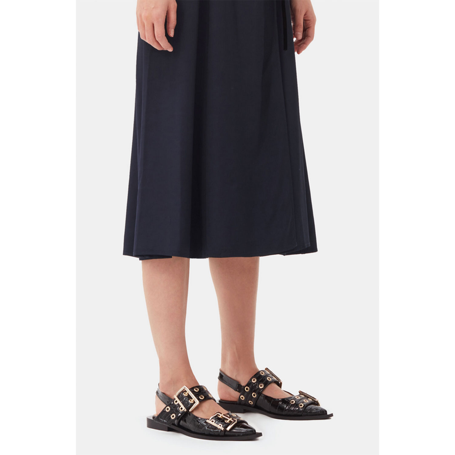 Ganni Croco Patent Buckle Ballerina Black