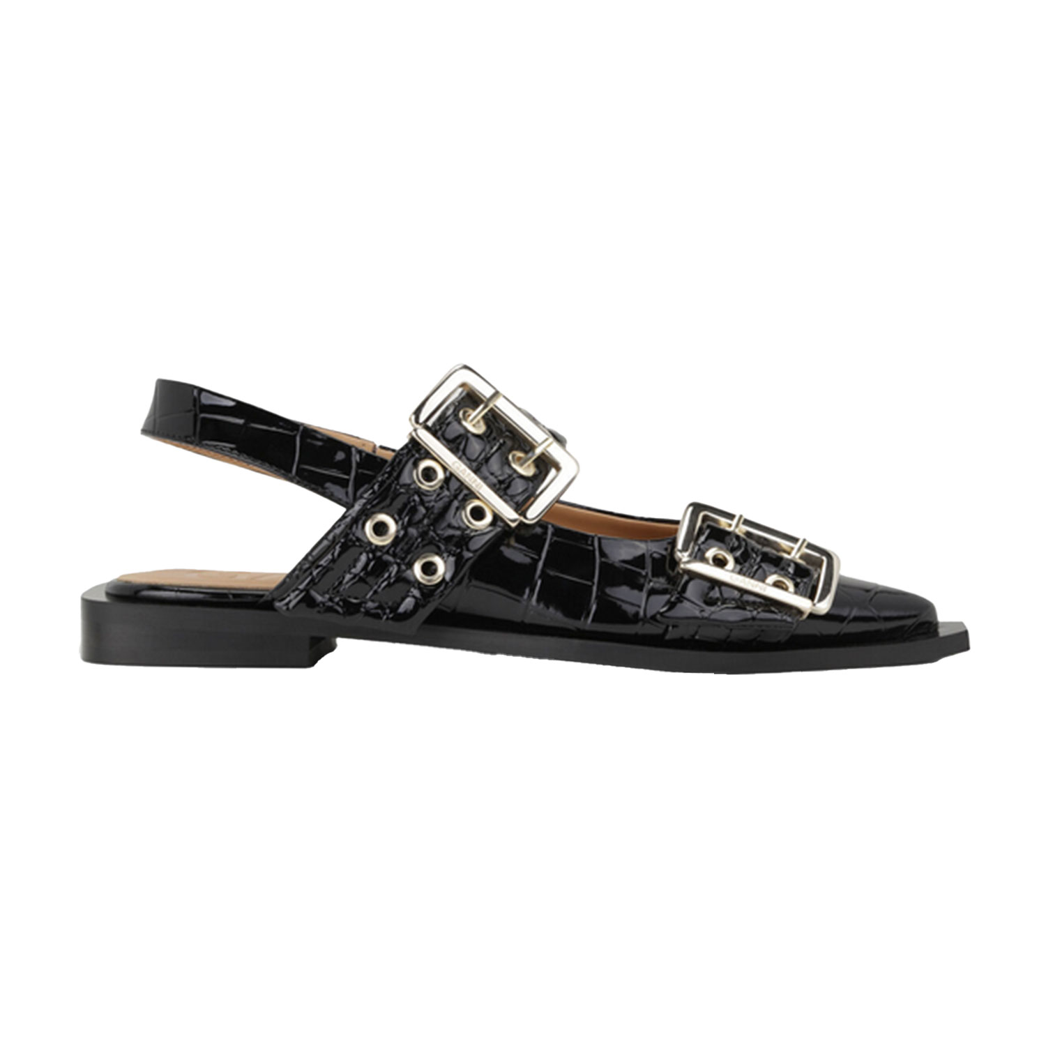 Croco Patent Buckle Ballerina Black