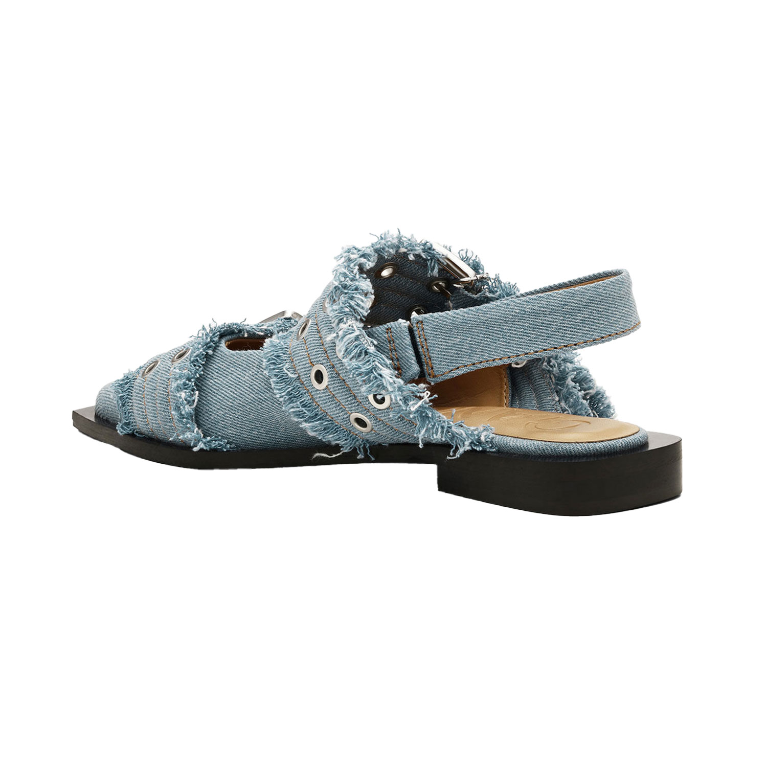 Ganni Denim Charms Buckle Ballerina Faded Denim