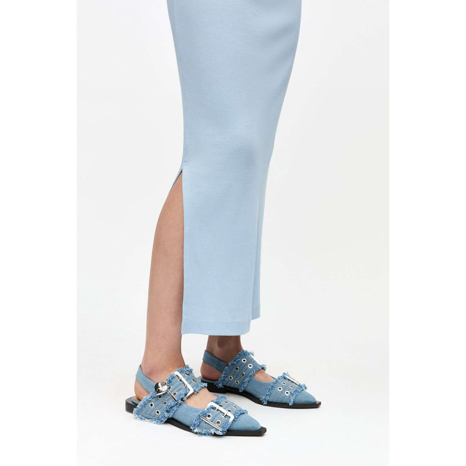 Ganni Denim Charms Buckle Ballerina Faded Denim