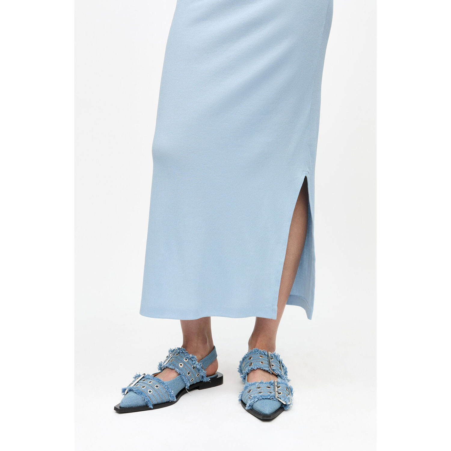 Ganni Denim Charms Buckle Ballerina Faded Denim