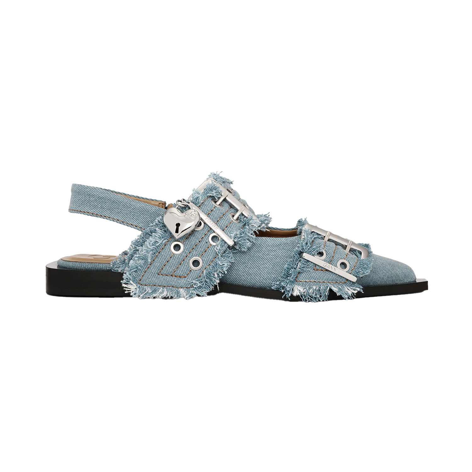 Denim Charms Buckle Ballerina Faded Denim