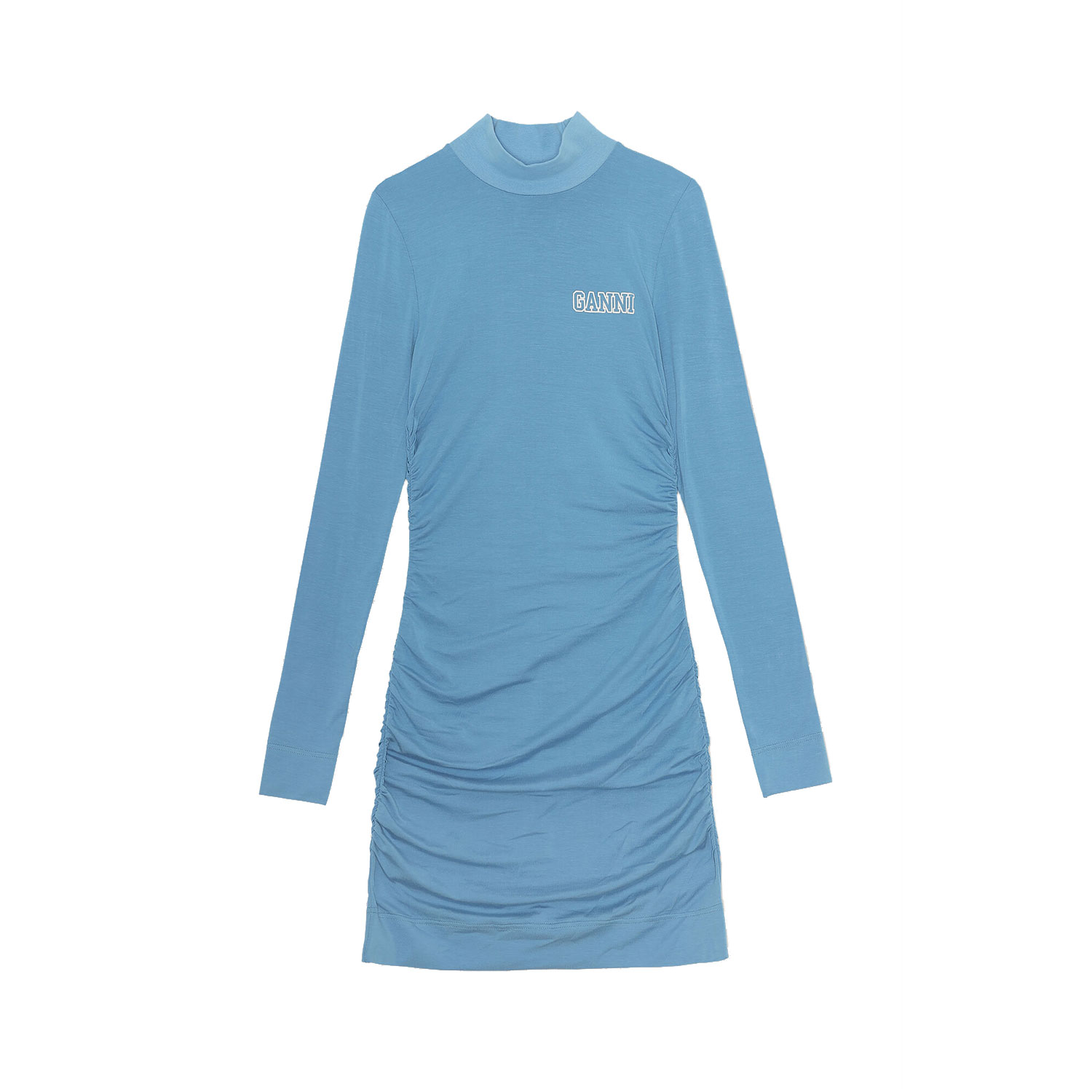 Ganni Softwear Rollkragen Mini Kleid Azure Blue