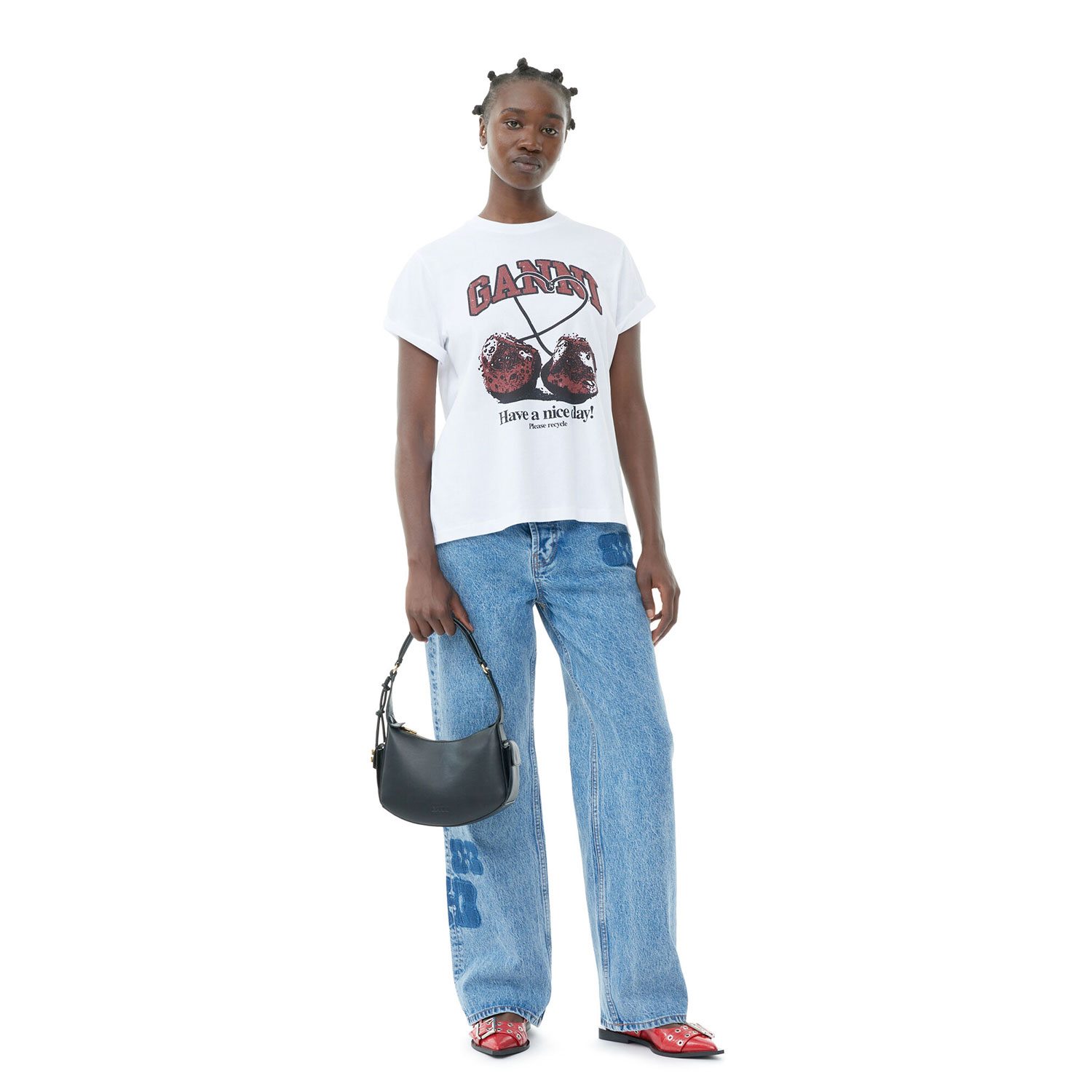 Ganni Cherry Ganni T-Shirt Weiss Model vorne