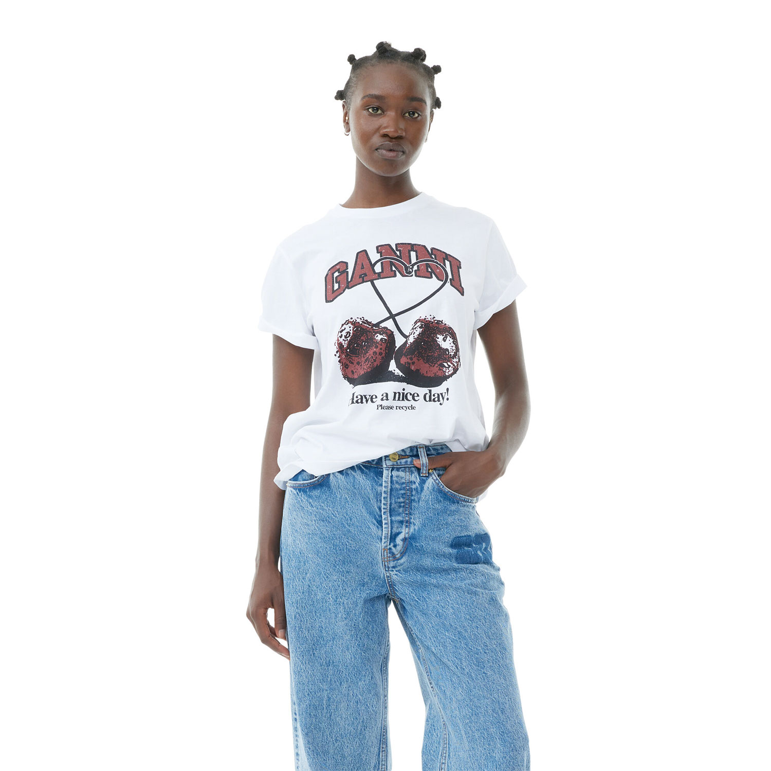 Ganni Cherry Relaxed T-Shirt White