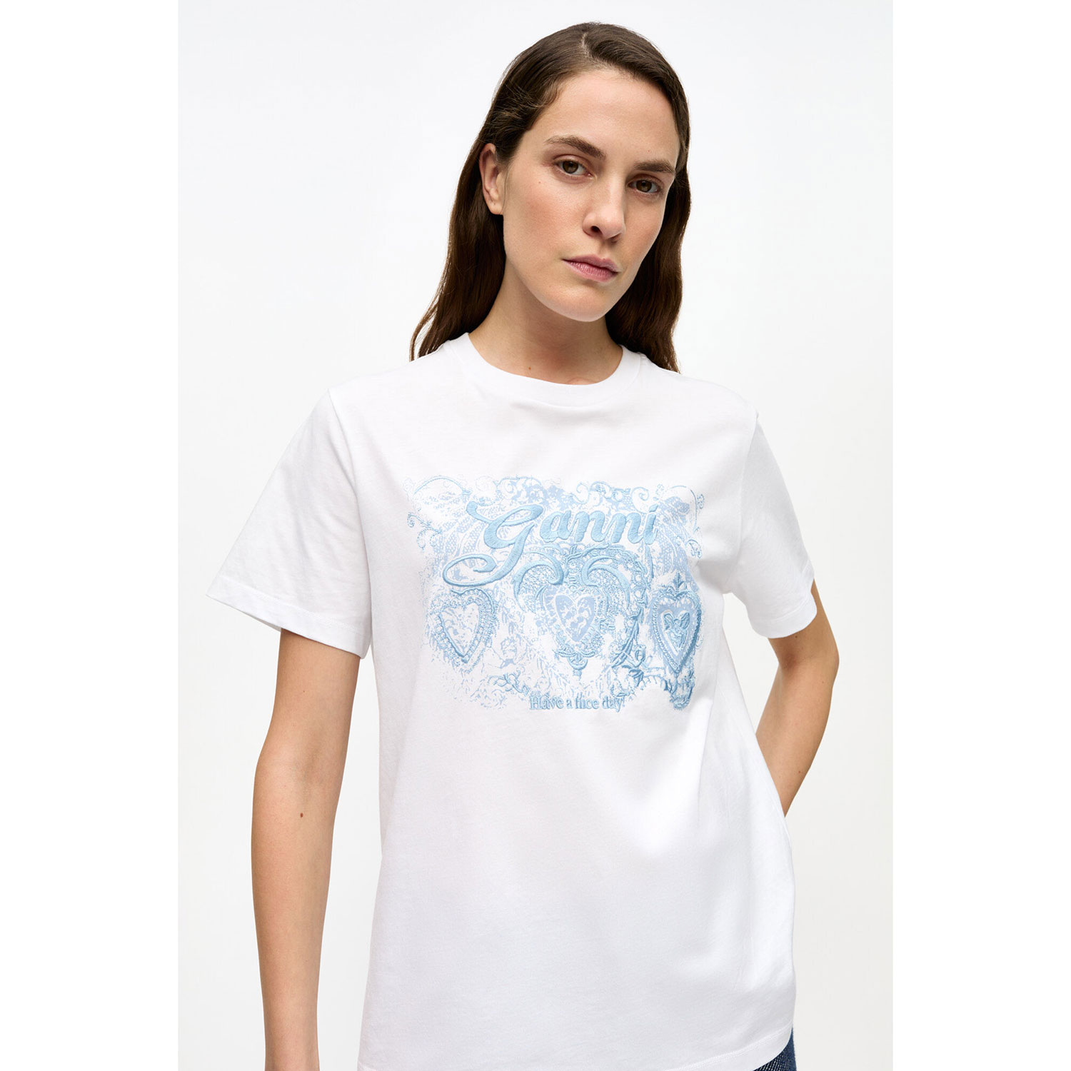 Ganni Tattoo Lace T-Shirt Bright White