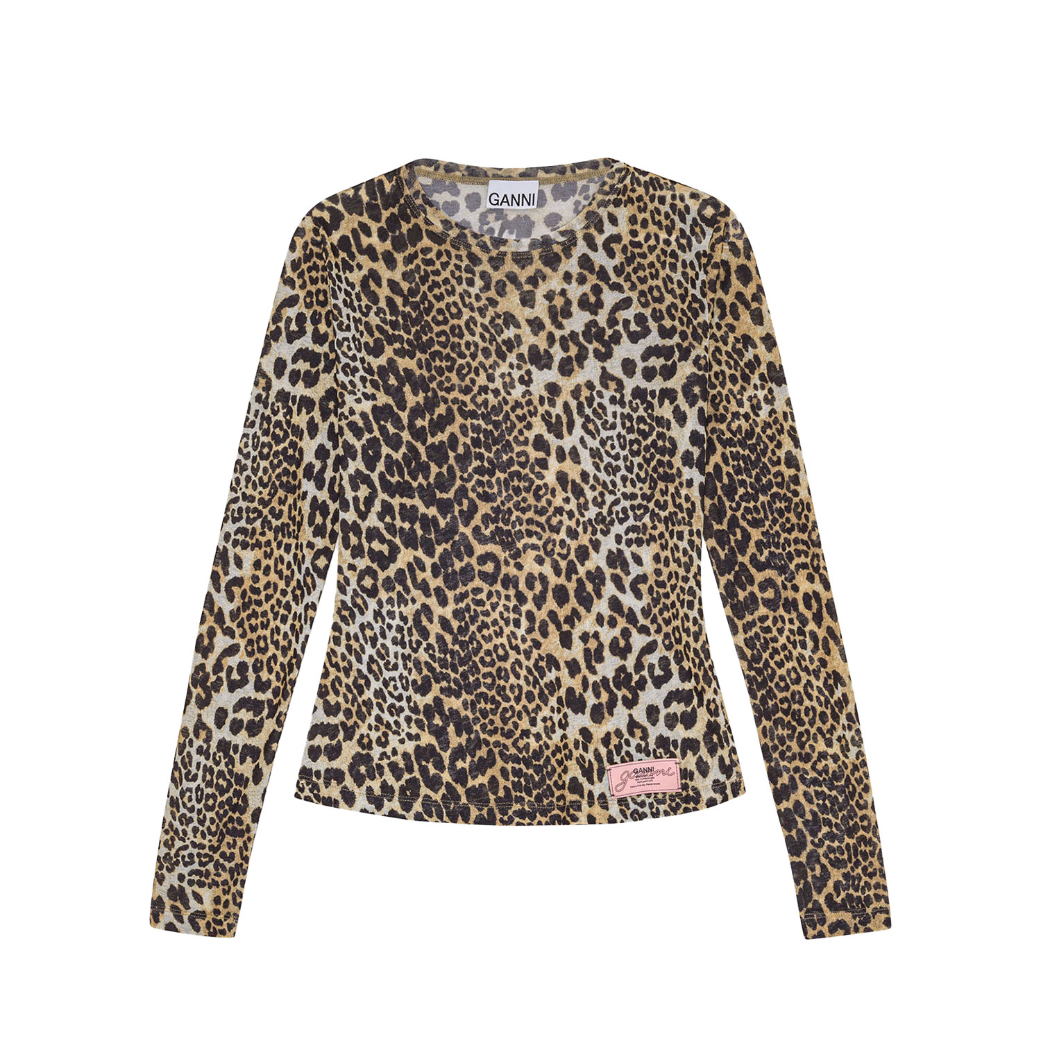Ganni Marl Mesh Langarmshirt Leopard