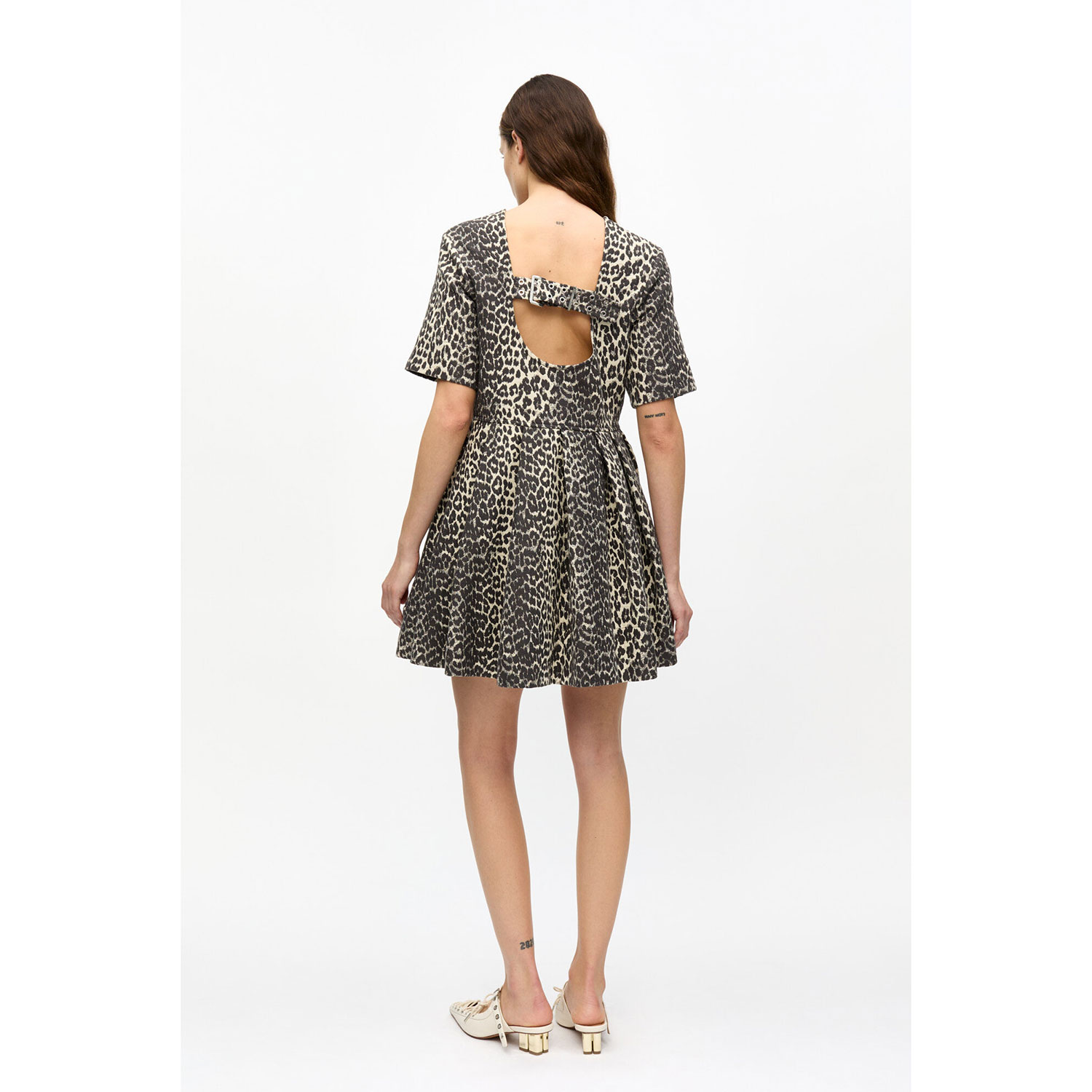 Ganni Tweed Mini Kleid Leopard