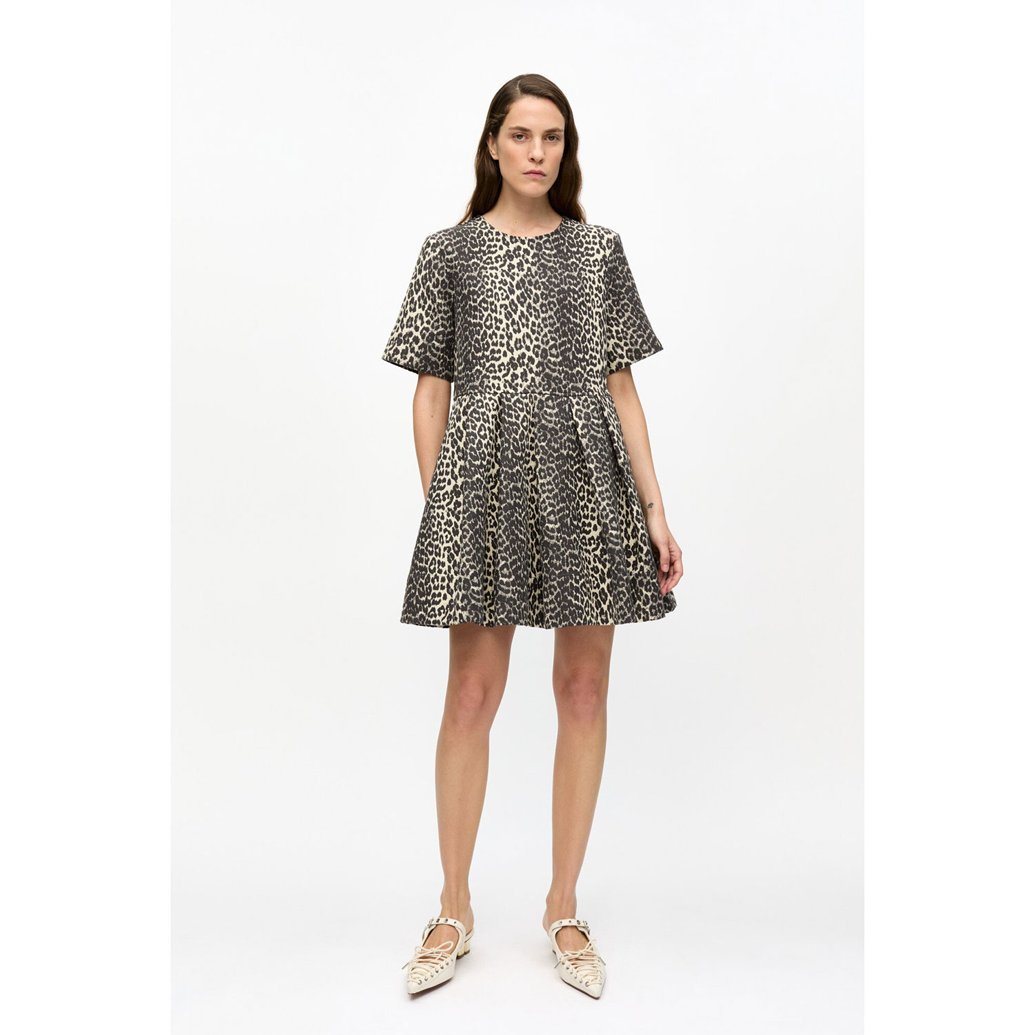 Ganni Tweed Mini Kleid Leopard
