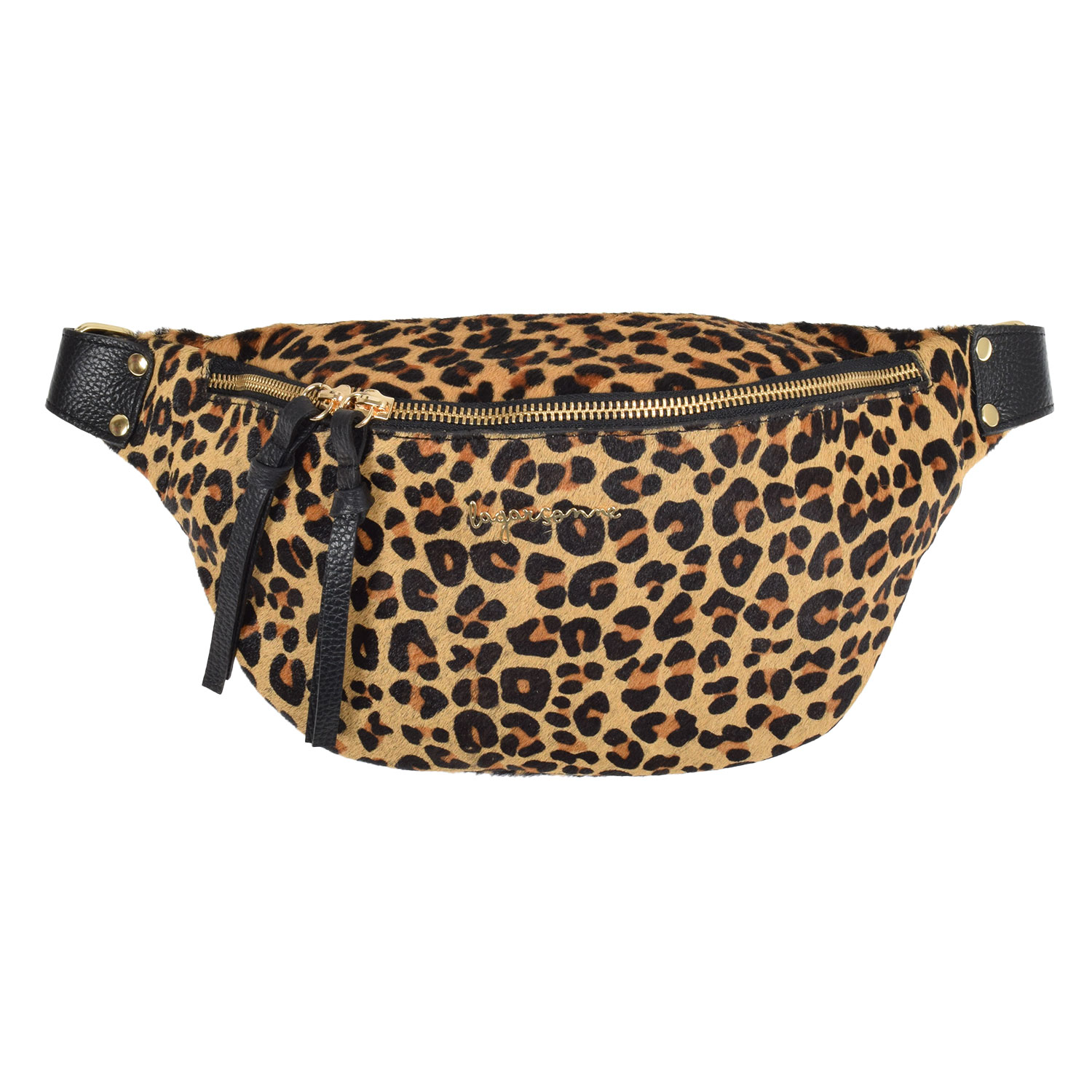 La Garçonne Accessoires Alma Deluxe Grande Bauchtasche auf Fake Fur und Leder mit Leopardenmuster von La Garçonne Accessoire vorne