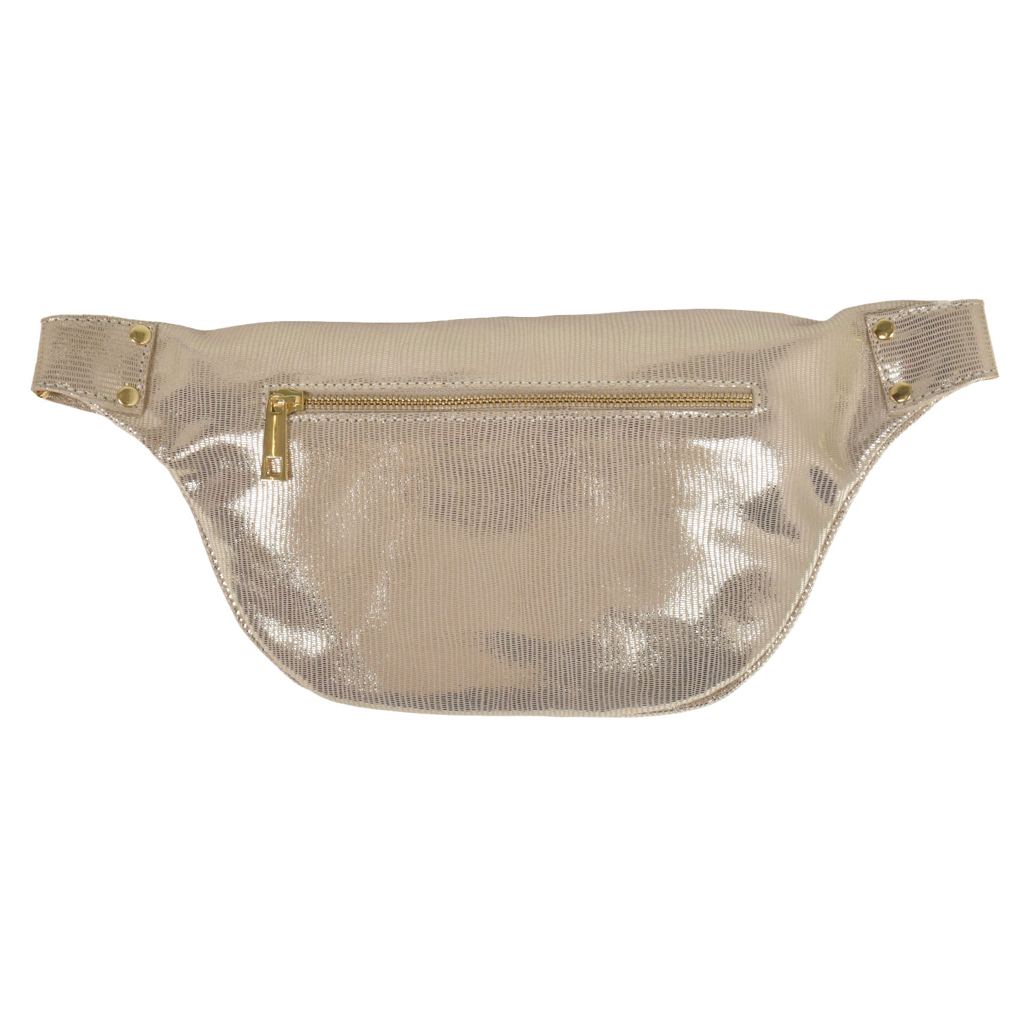 La Garçonne Accessoires Alma Grande Bauchtasche mit goldfarbenem Zweiwegreissverschluss in Gold von La Garçonne Accessoires. Hinten