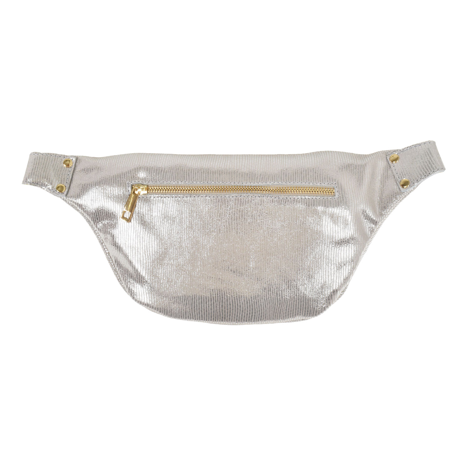 La Garçonne Accessoires Alma Grande Bauchtasche mit goldfarbenem Zweiwegreissverschluss in Silber von La Garçonne Accessoires. Hinten