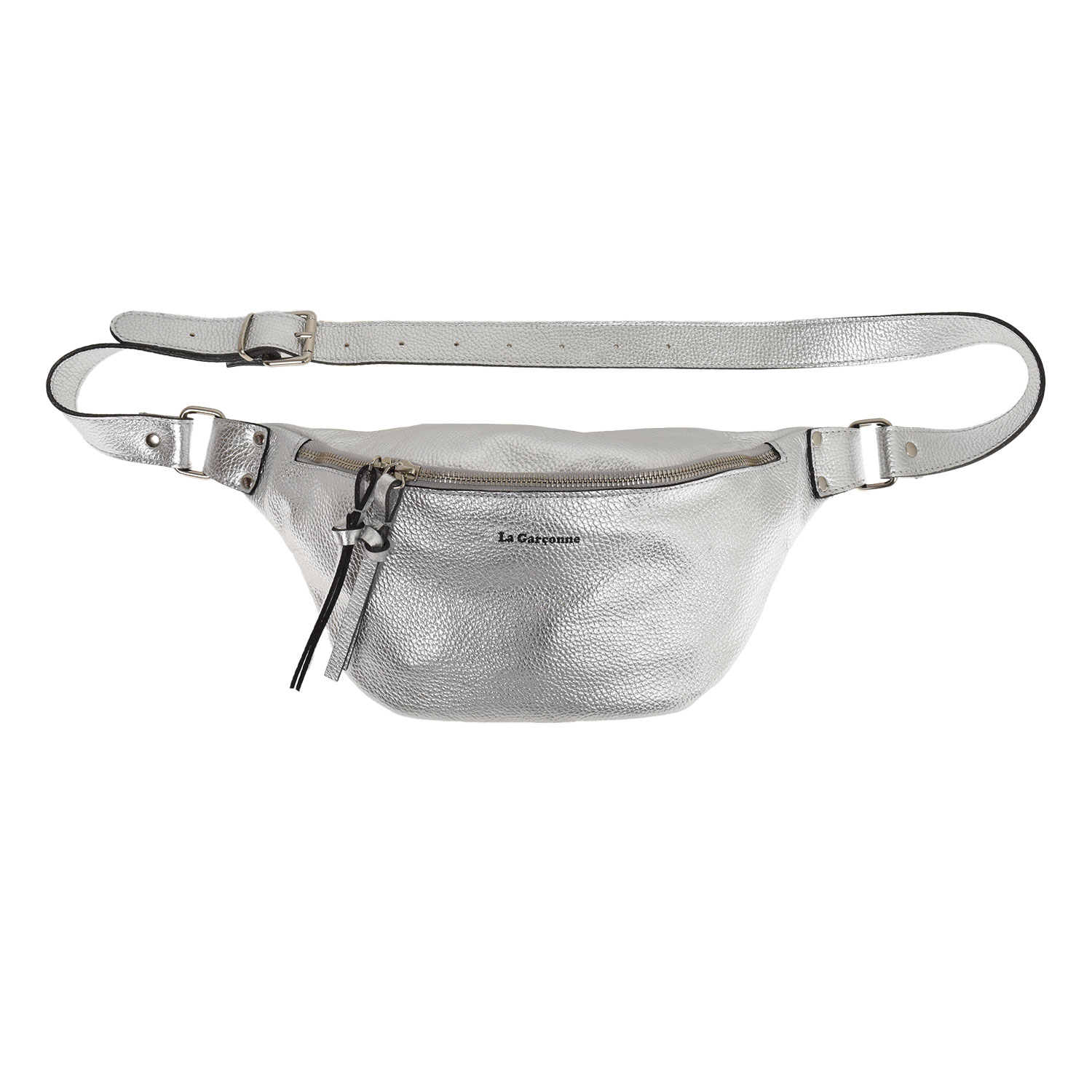 La Garçonne Accessoires Alma Grande Bauchtasche in Silber Metallic von La Garçonne Accessoires vorne