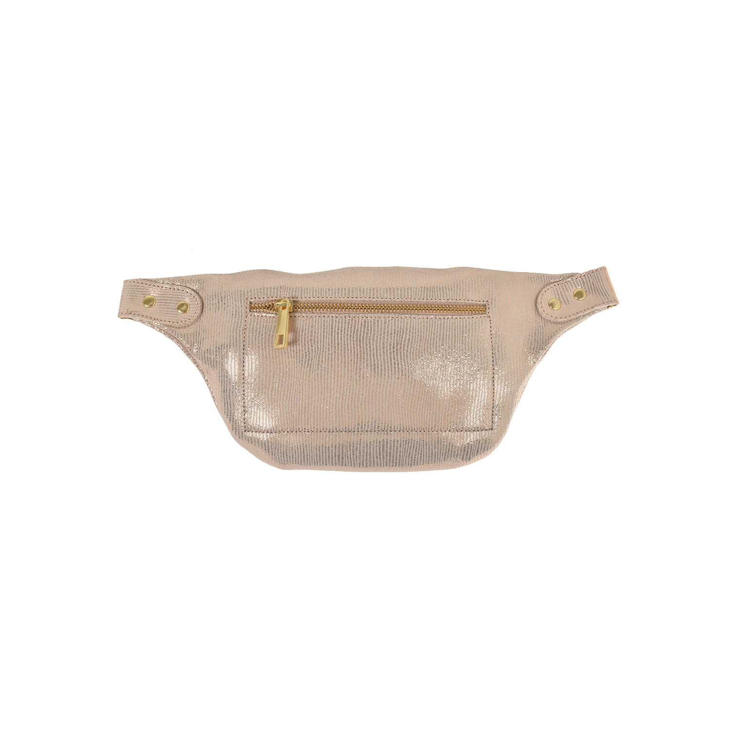 La Garçonne Accessoires Alma Petite Bauchtasche mit goldenem Reissverschluss aus strukturiertem, rosegoldfarbenem Leder von La Garçonne. Hinten