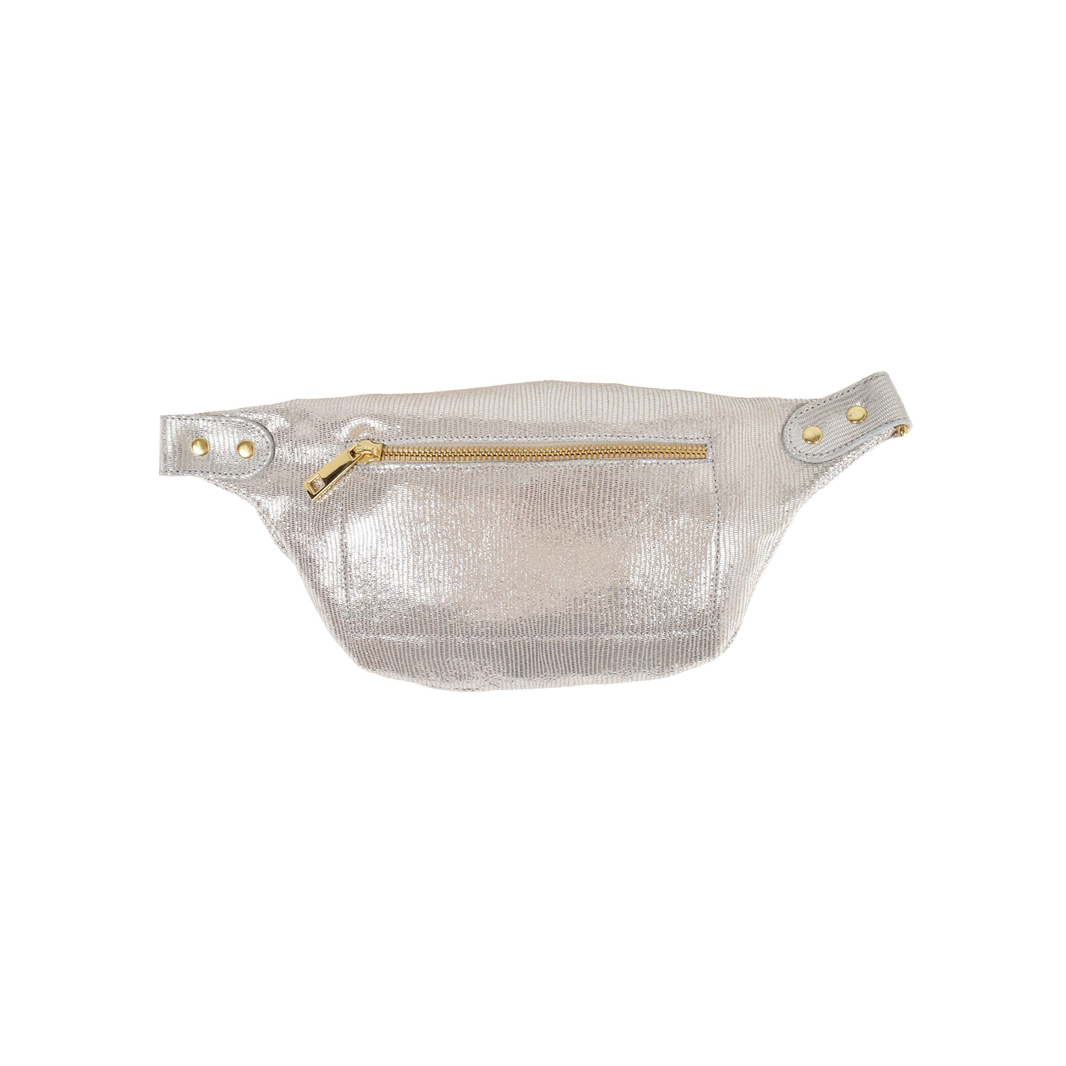 La Garçonne Accessoires Alma Petite Bauchtasche mit goldenem Reissverschluss aus strukturiertem, silberfarbenem Leder von La Garçonne. Hinten