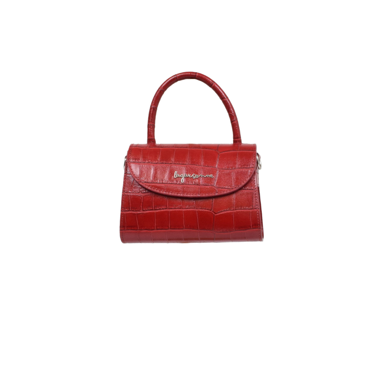 La Garçonne Accessoires Amari Mini Tasche in Rot aus echtem Leder mit Krokoprägung von La Garçonne Accessoires vorne