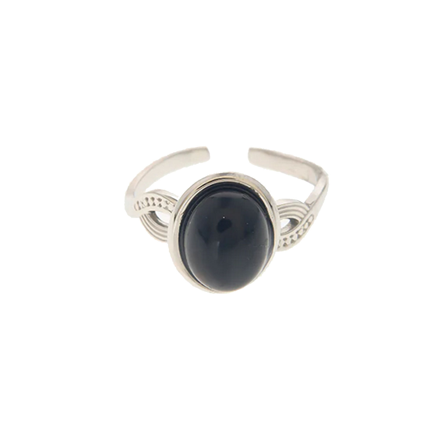 Black Stone Fingerring Edelstahl Silber