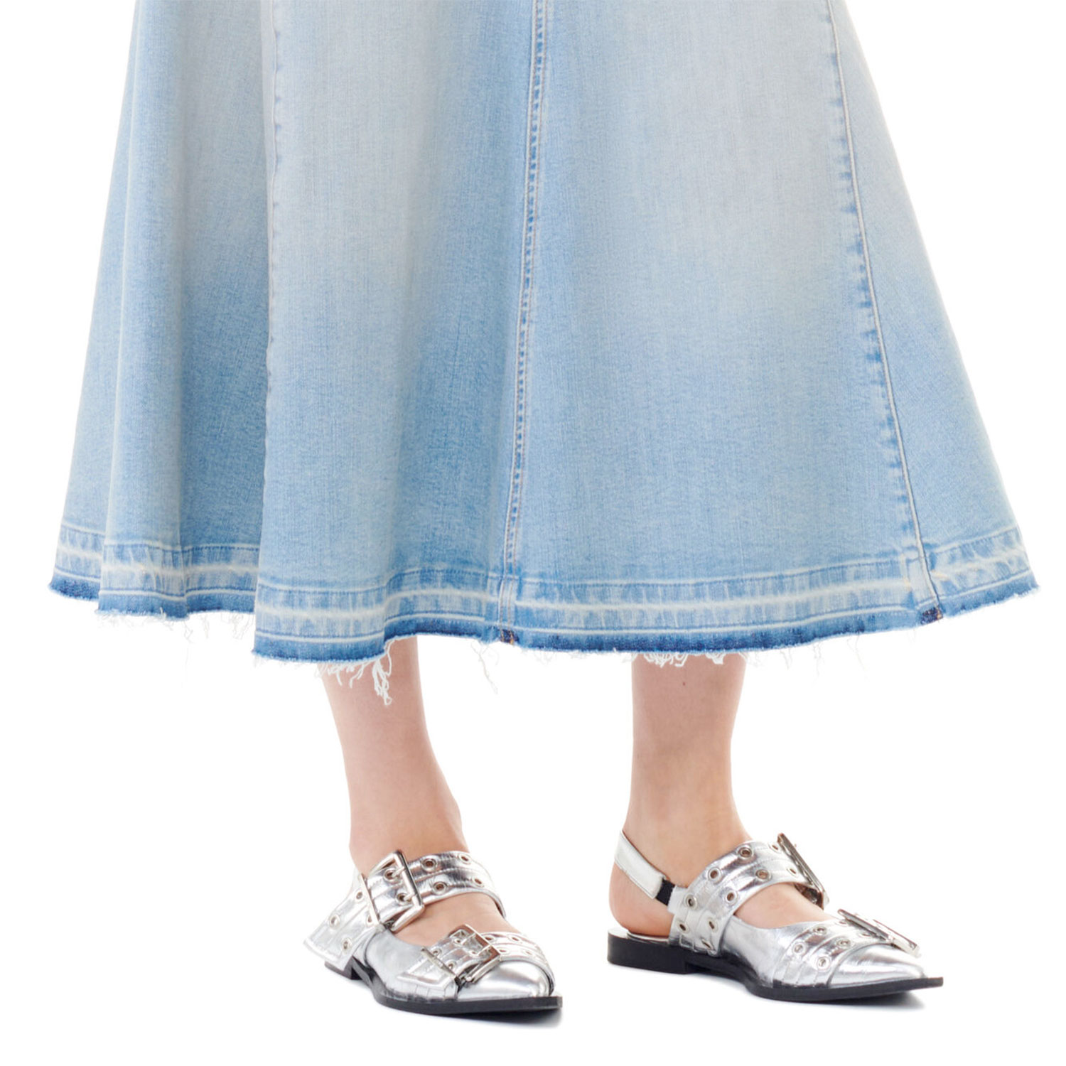 Ganni Buckle Ballerina Metallic Silver