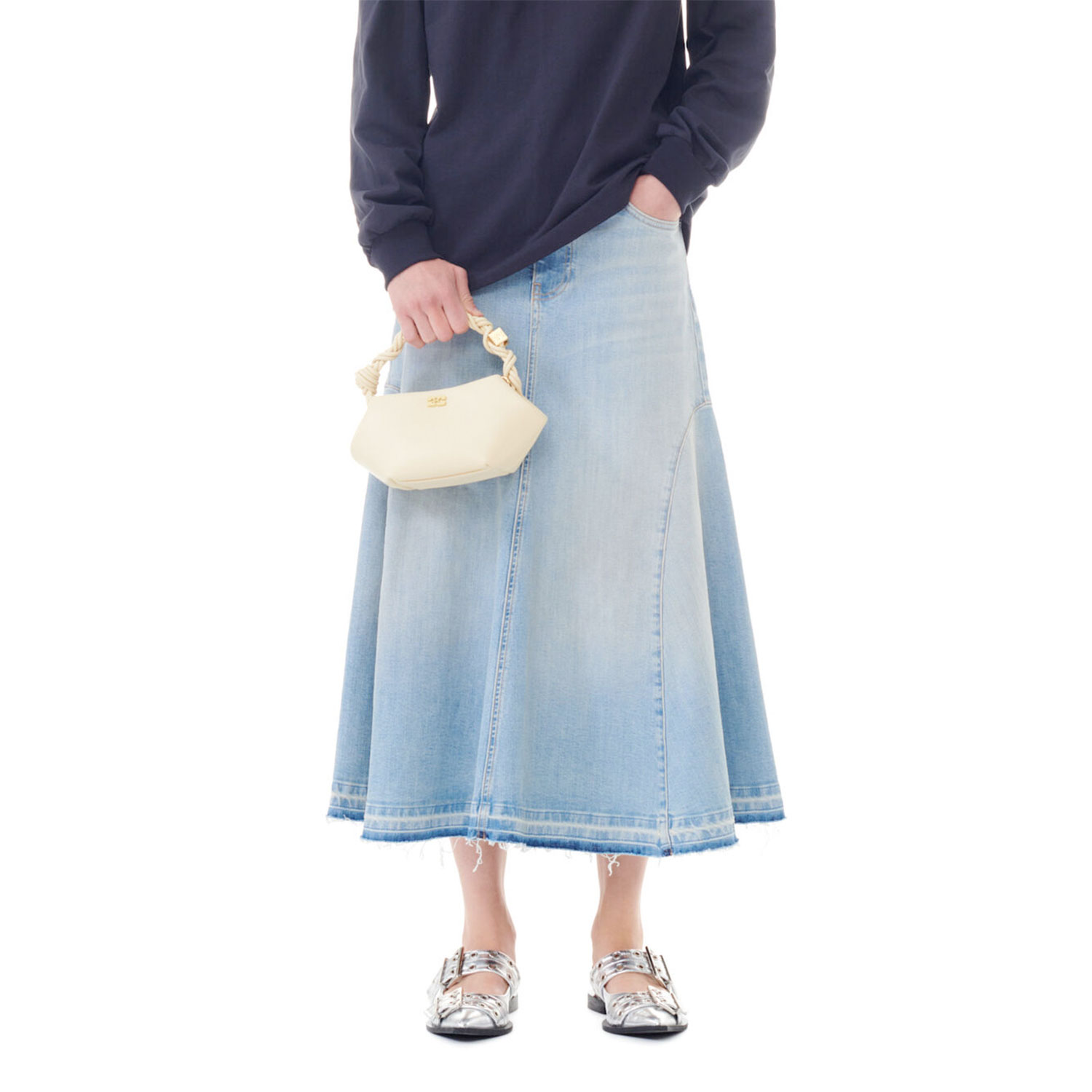 Ganni Buckle Ballerina Metallic Silver