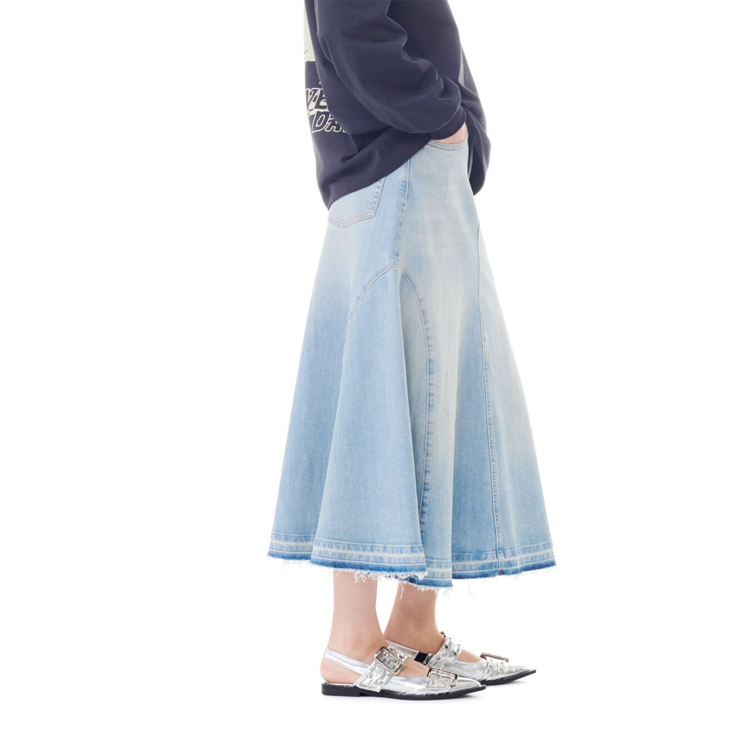 Ganni Buckle Ballerina Metallic Silver