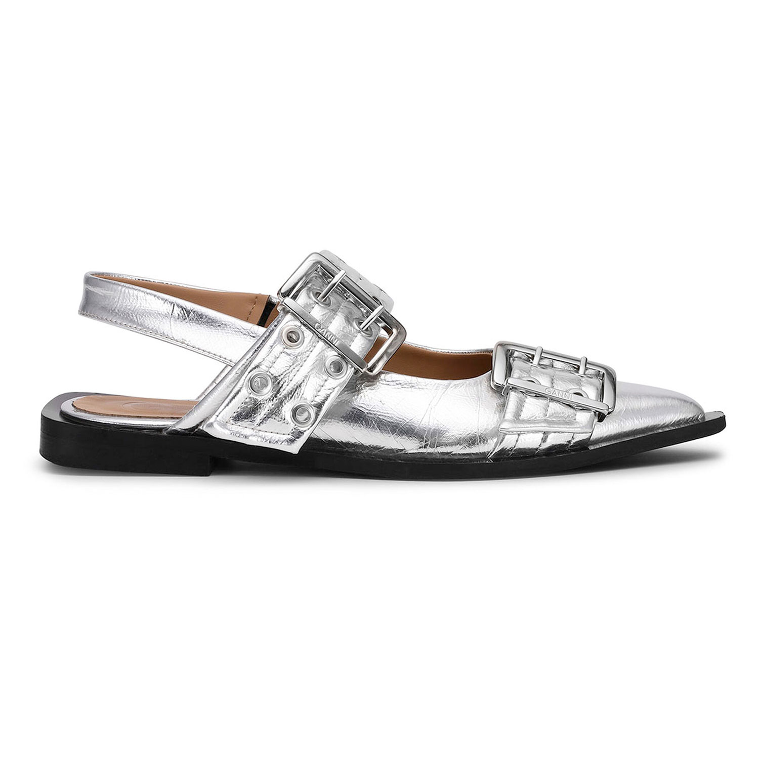 Ganni Buckle Ballerina Metallic Silver