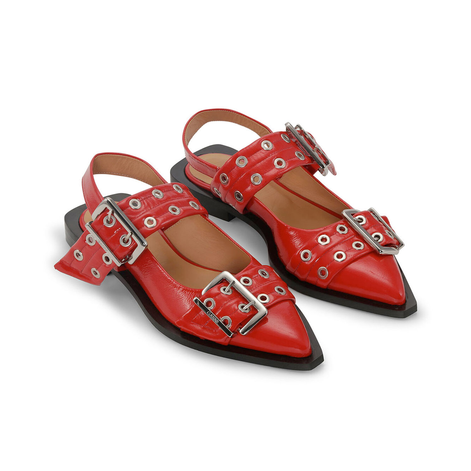 Ganni Buckle Ballerina Naplack Red