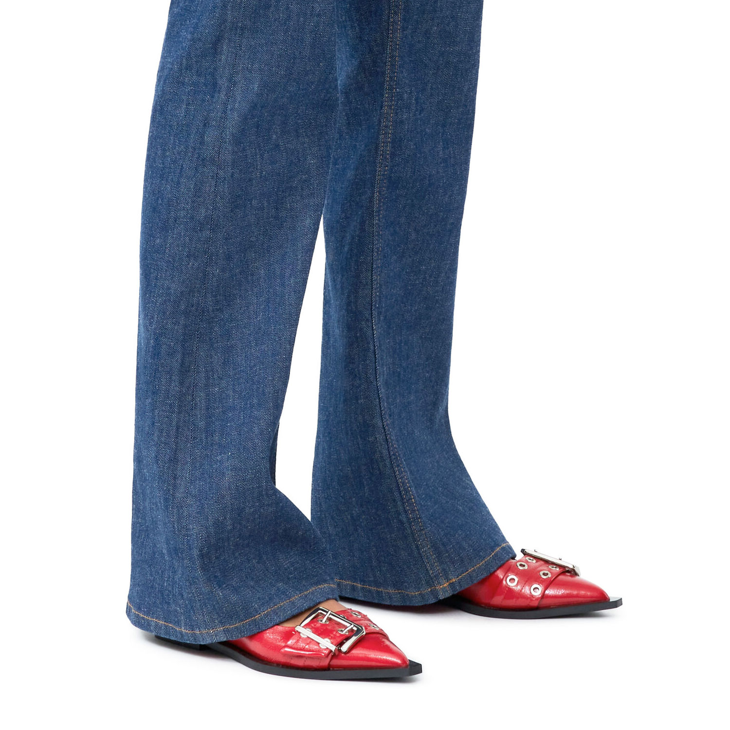 Ganni Buckle Ballerina Naplack Red