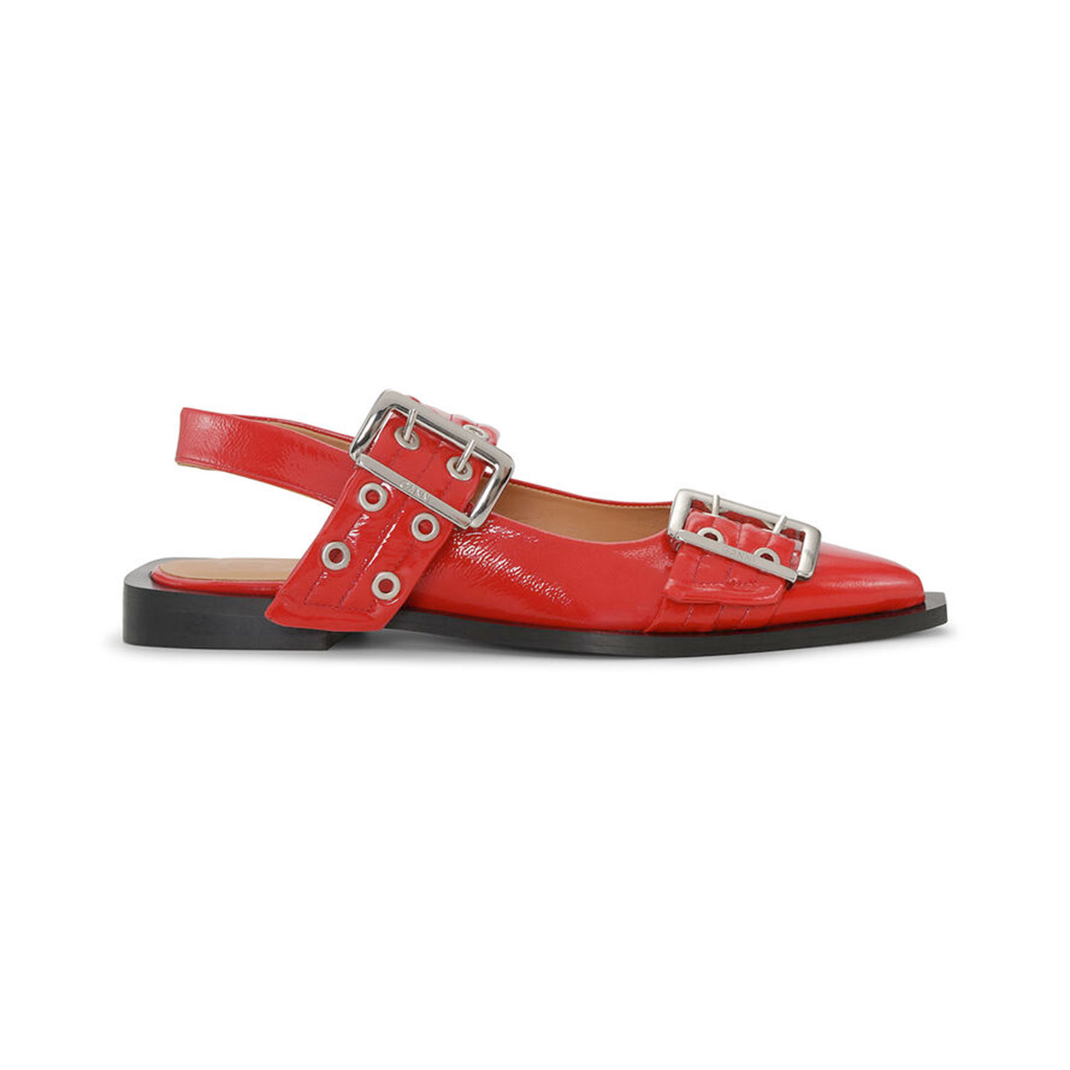 Ganni Buckle Ballerina Naplack Red