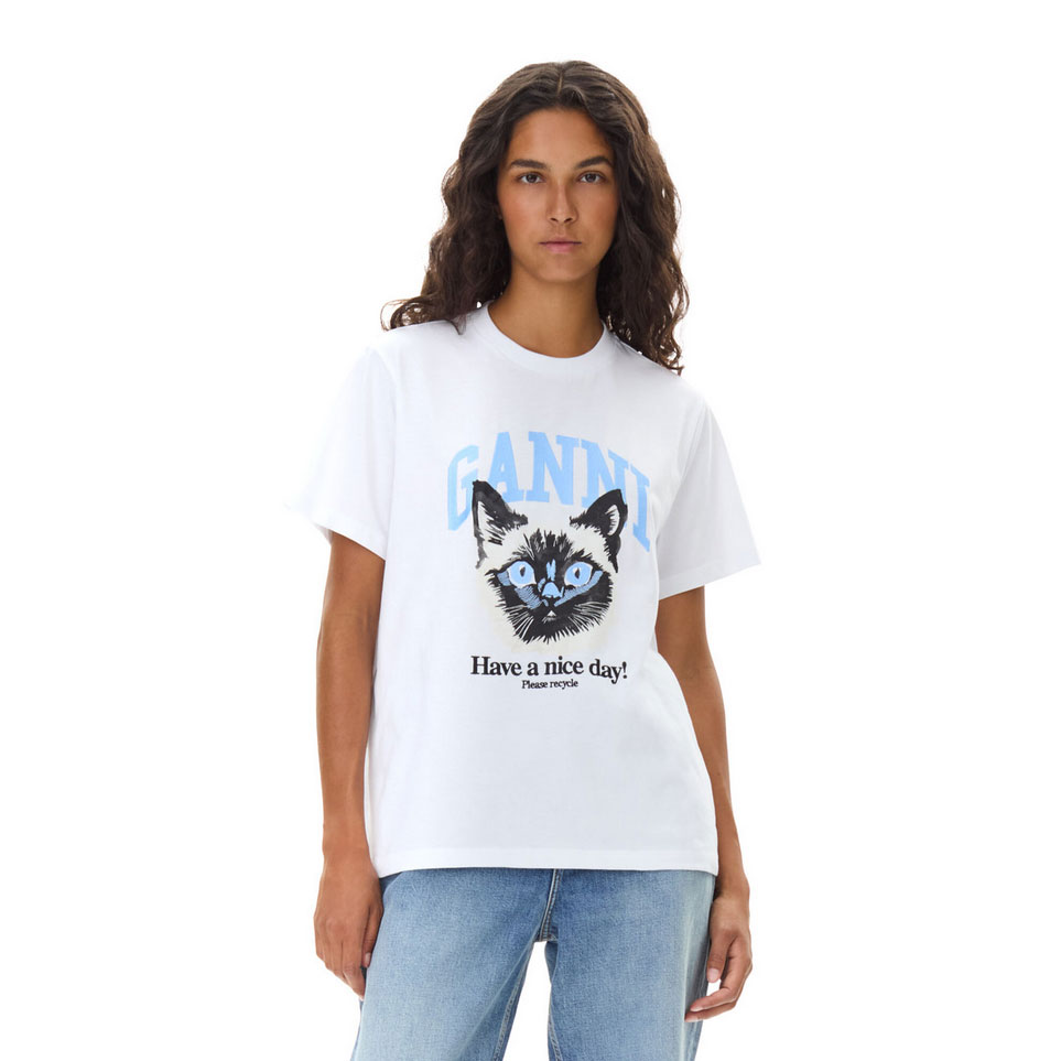 Ganni Cat Relaxed T-Shirt Bright White vorne