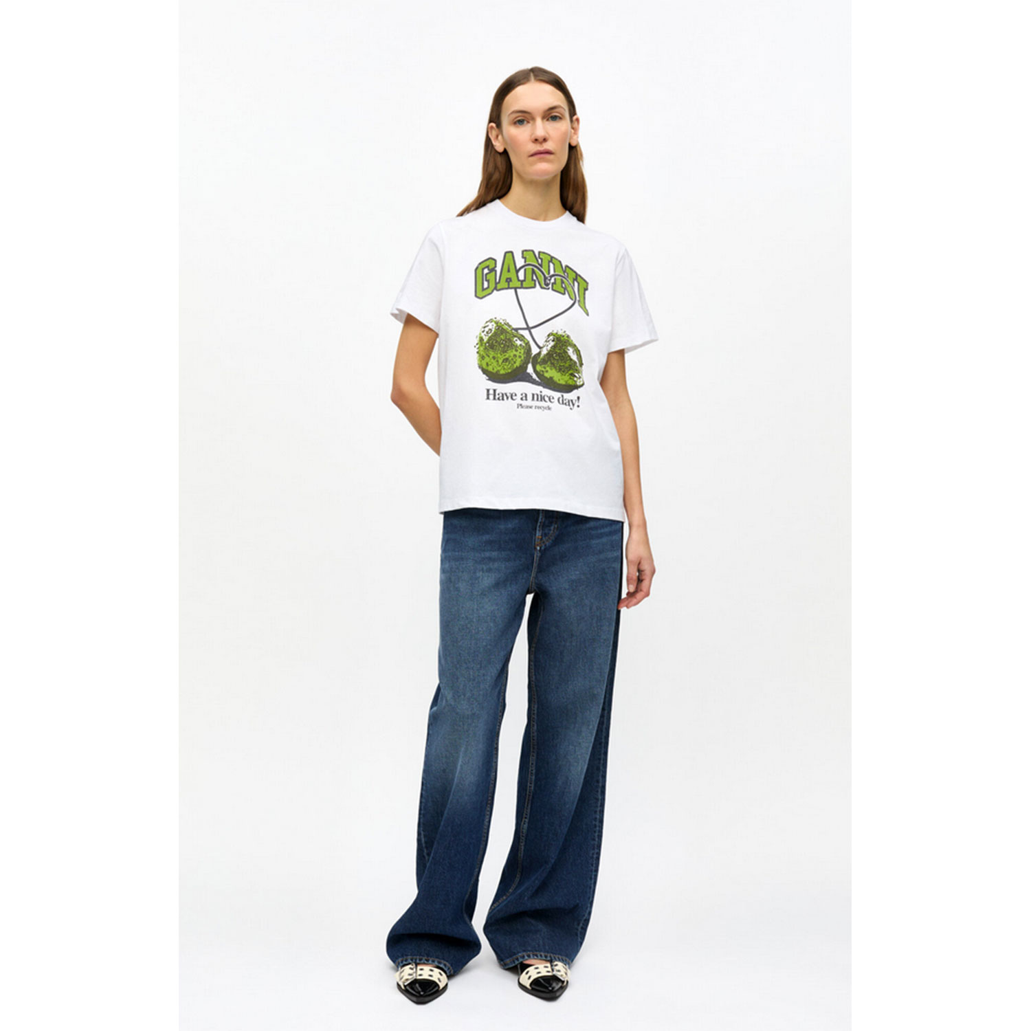Ganni Cherry Relaxed T-Shirt Bright White
